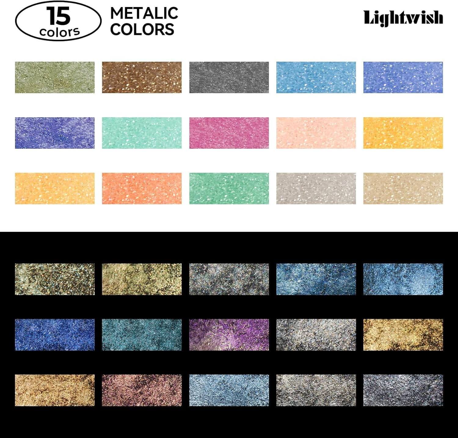 Lightwish 15 Colors Shimmery Metallic Watercolor Paint Set