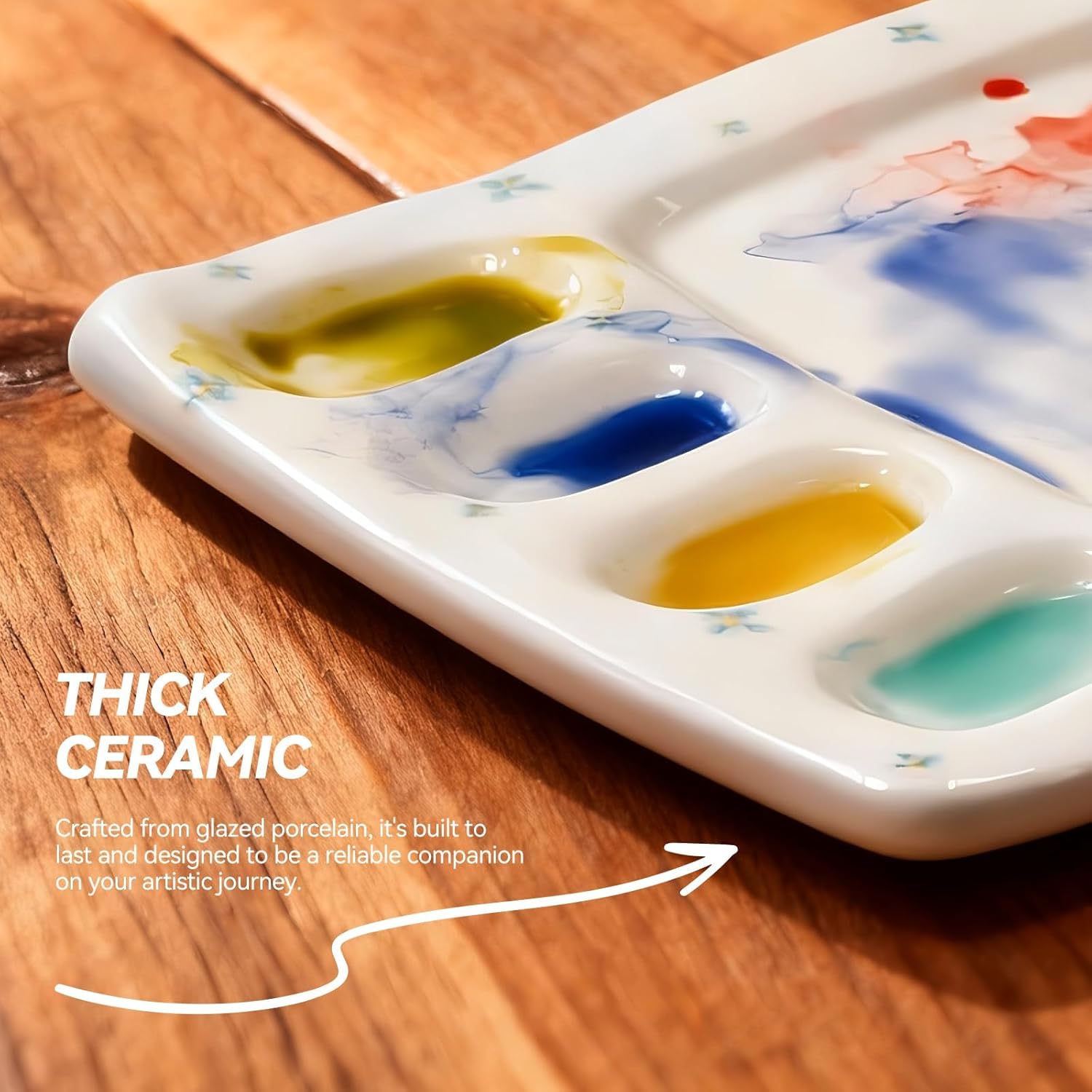 Handmade ceramic paint palette set, artist's ceramic watercolor palette, brush holder and paint cups