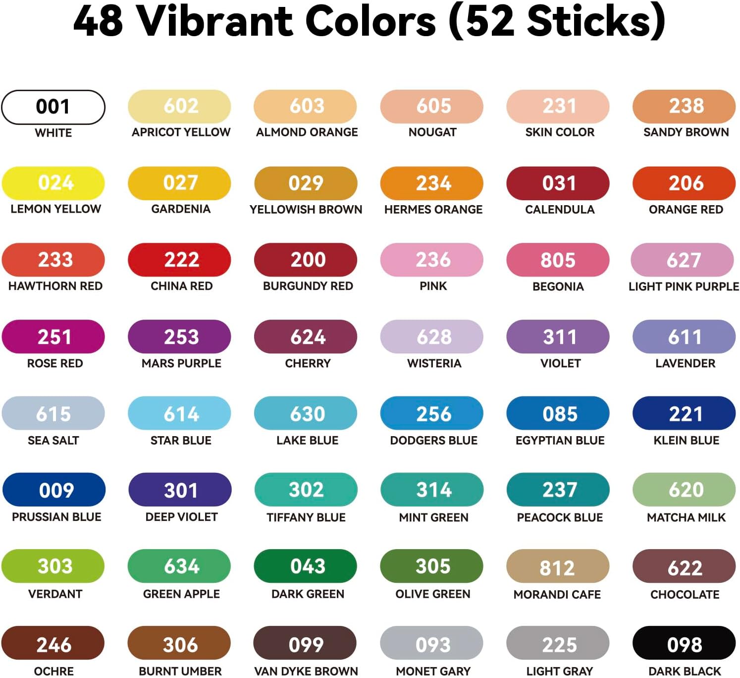 Lightwish Professional Oil Pastels, 48 Vibrant Colors Plus 4 White, Set of 52
