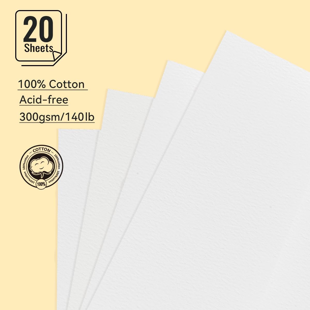 LIGHTWISH Watercolor Pad - A5 20 Sheets 100% Cotton 300GSM Cold Press Paper | Detachable with Backing Board | All-in-One Travel Watercolor Journal with Brush Holders & Storage Pockets