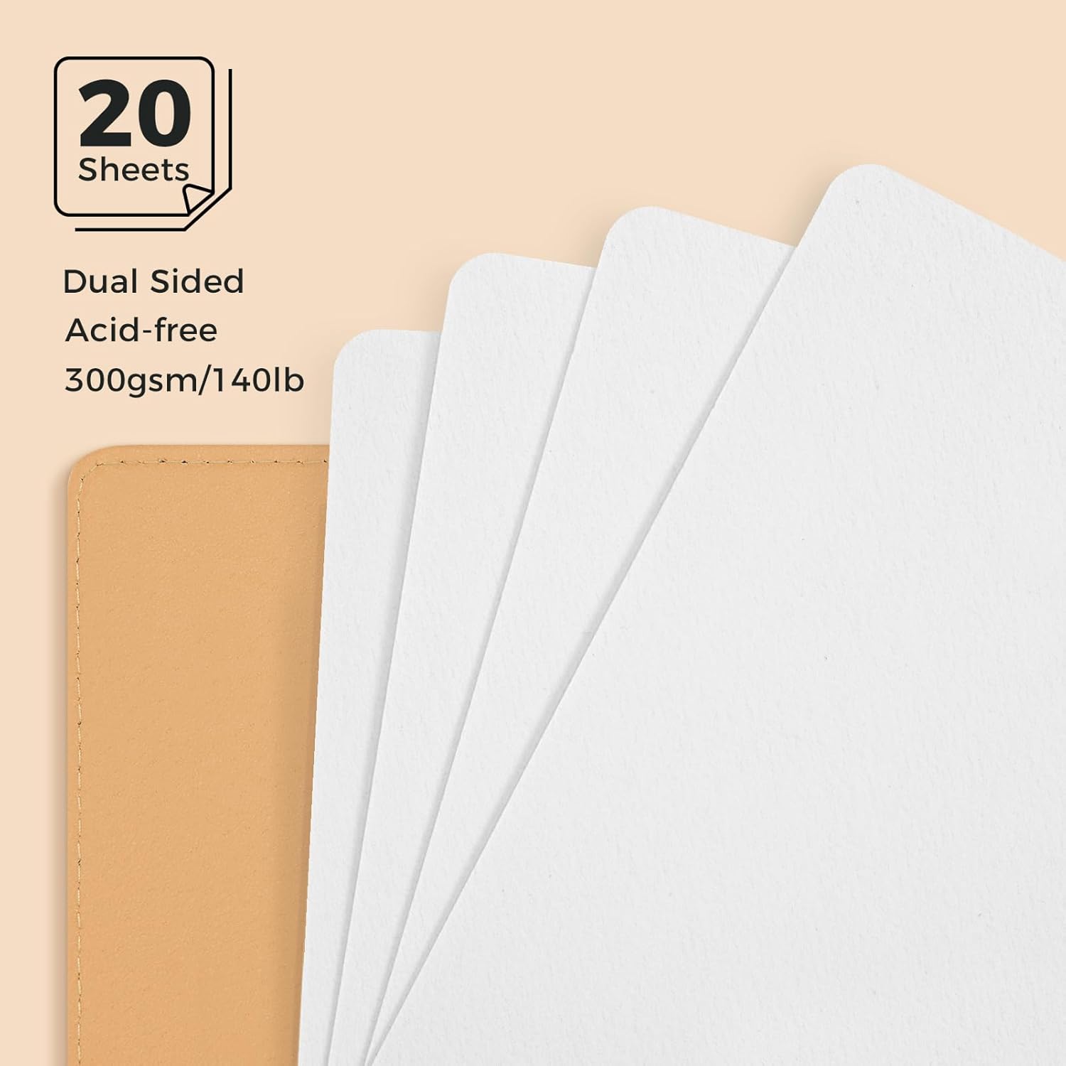 Watercolor Sketchbook,8.2 x 5.5 inch,20 Sheets Cold Press 100% Cotton 300 GSM 140lb,A5 Watercolor Paper for Art Painting, Drawing, Mixed Media