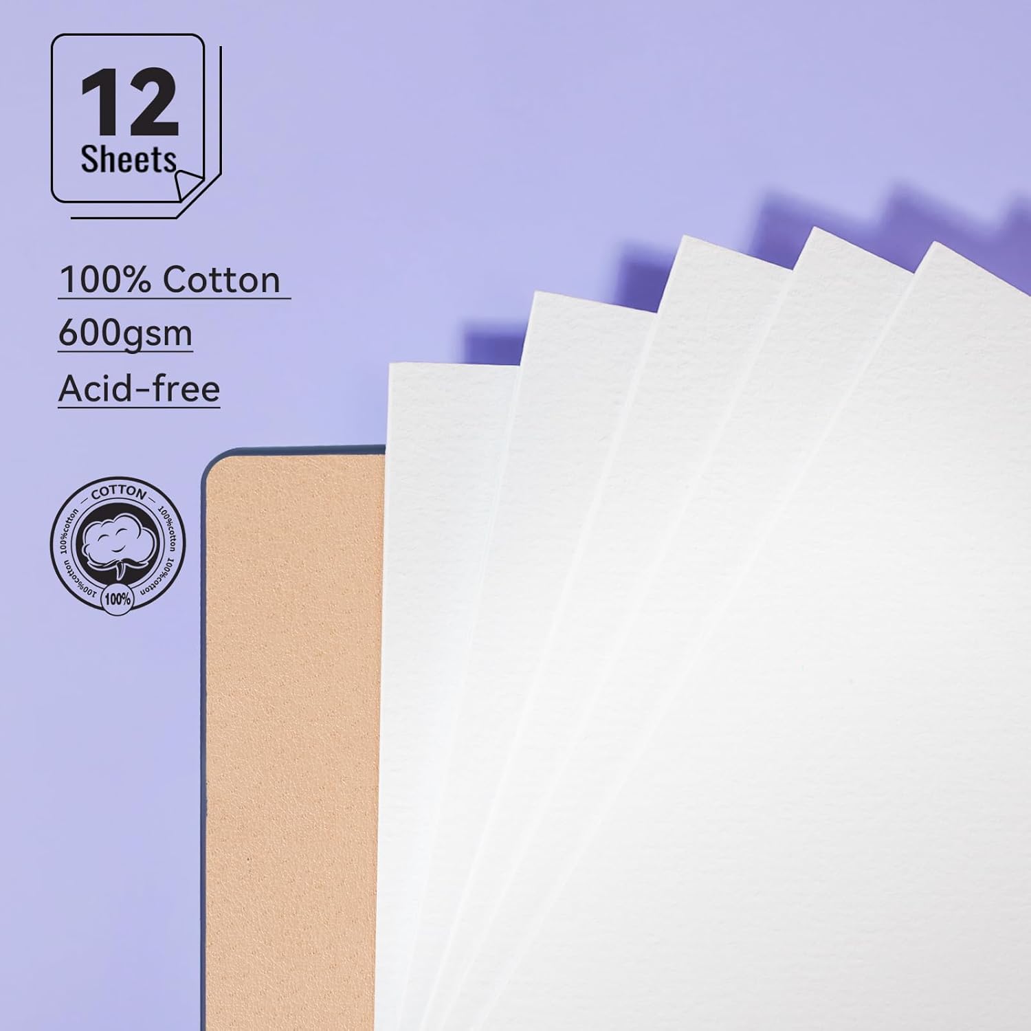 Lightwish Watercolor Sketchbook,100% Cotton Acid Free Watercolor Journal,600gsm Cold Press Watercolor Paper for Artists,Adults,Students,12 Sheets,5.8 * 8.2 Inches Paper