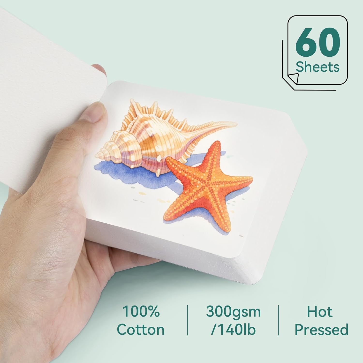 Lightwish 60 Sheets Mini Watercolor Sketchbook 2.6 x 3.3 inch Hot Press 300gsm/140lb, Travel Size Portable Tearable Square Painting Notebook, Square Watercolor Sketch Book Art Paper Sketchbook
