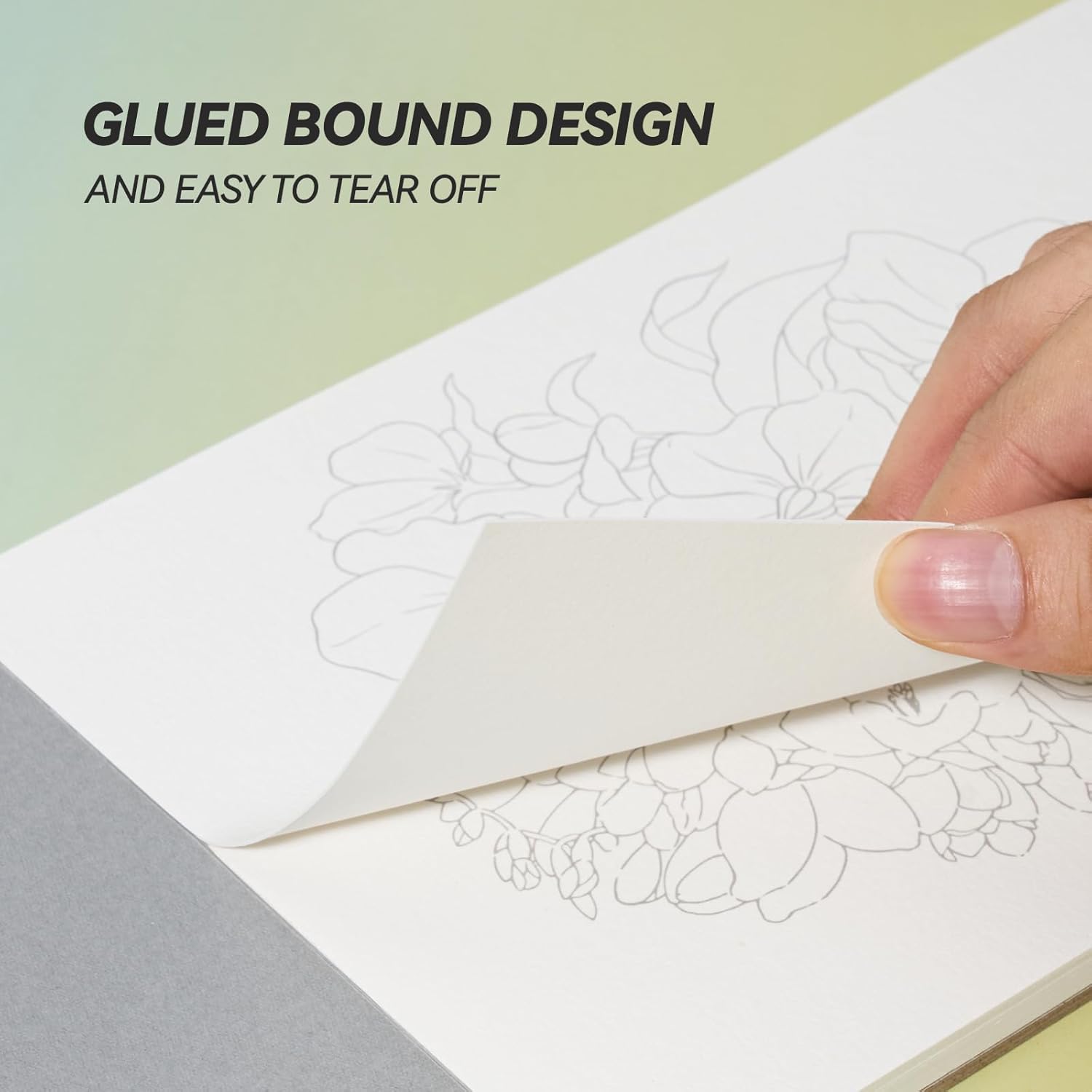 Lightwish Watercolor Coloring Book for Adults & Beginners, 100% Cotton 300gsm/140lb Acid-Free Hot Press Paper, 8.3 x 5.6 Inches, 15 Sheets, Floral-Themed