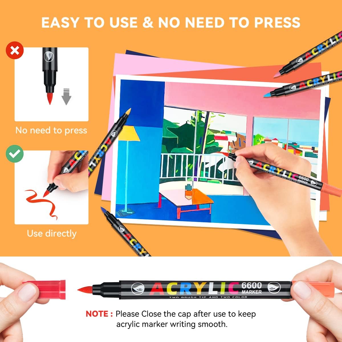 Lightwish 60 Colors Acrylic Paint Pens, Dual Brush Tip & Two Colors Acrylic Paint Markers