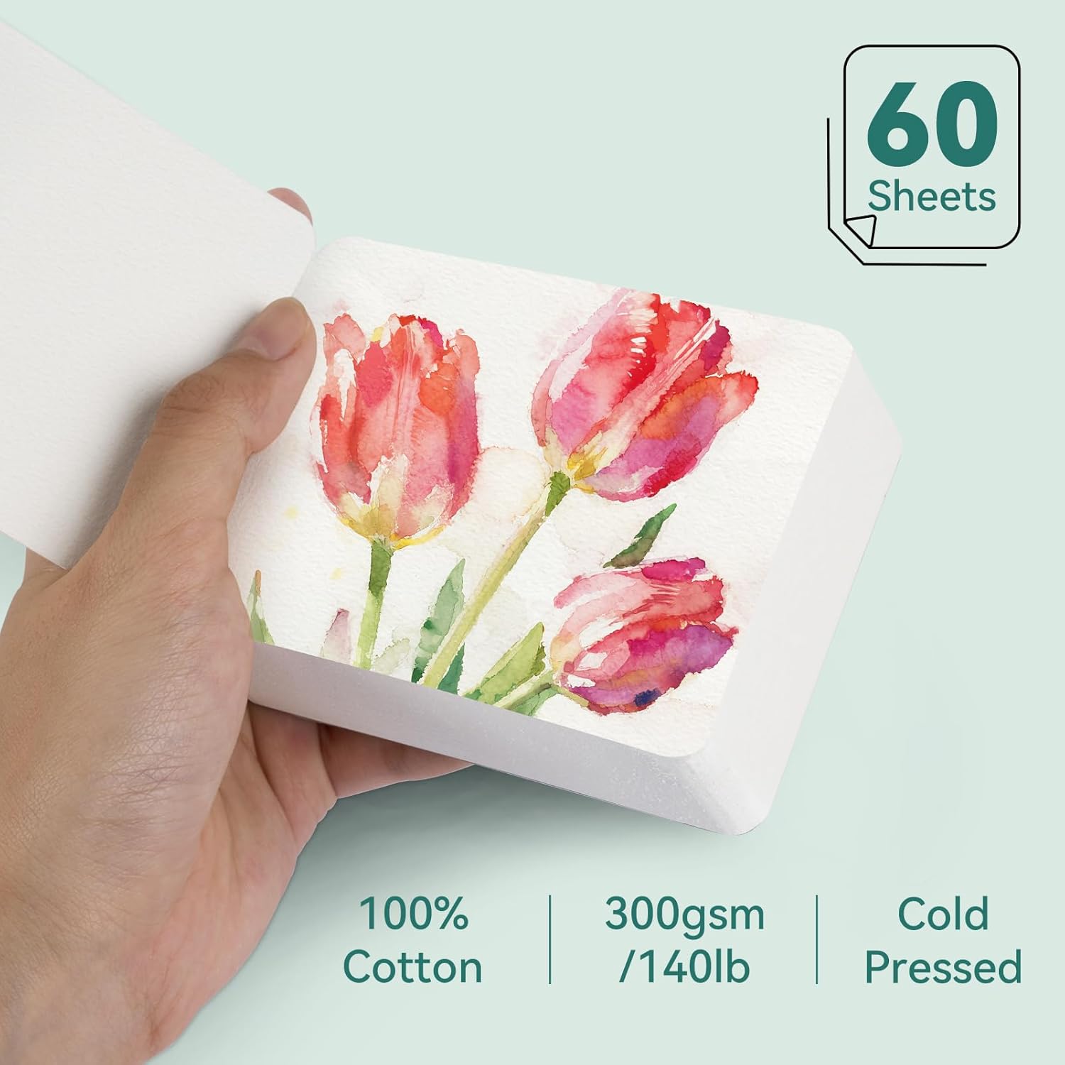 LIGHTWISH Mini Watercolor Sketchbook 60 Sheets 2.6 x 3.3 inch 100% Cotton Cold Press 300gsm/140lb,Mini Travel Small Watercolor Book Square Painting Notebook Tearable Art Paper Sketchbook