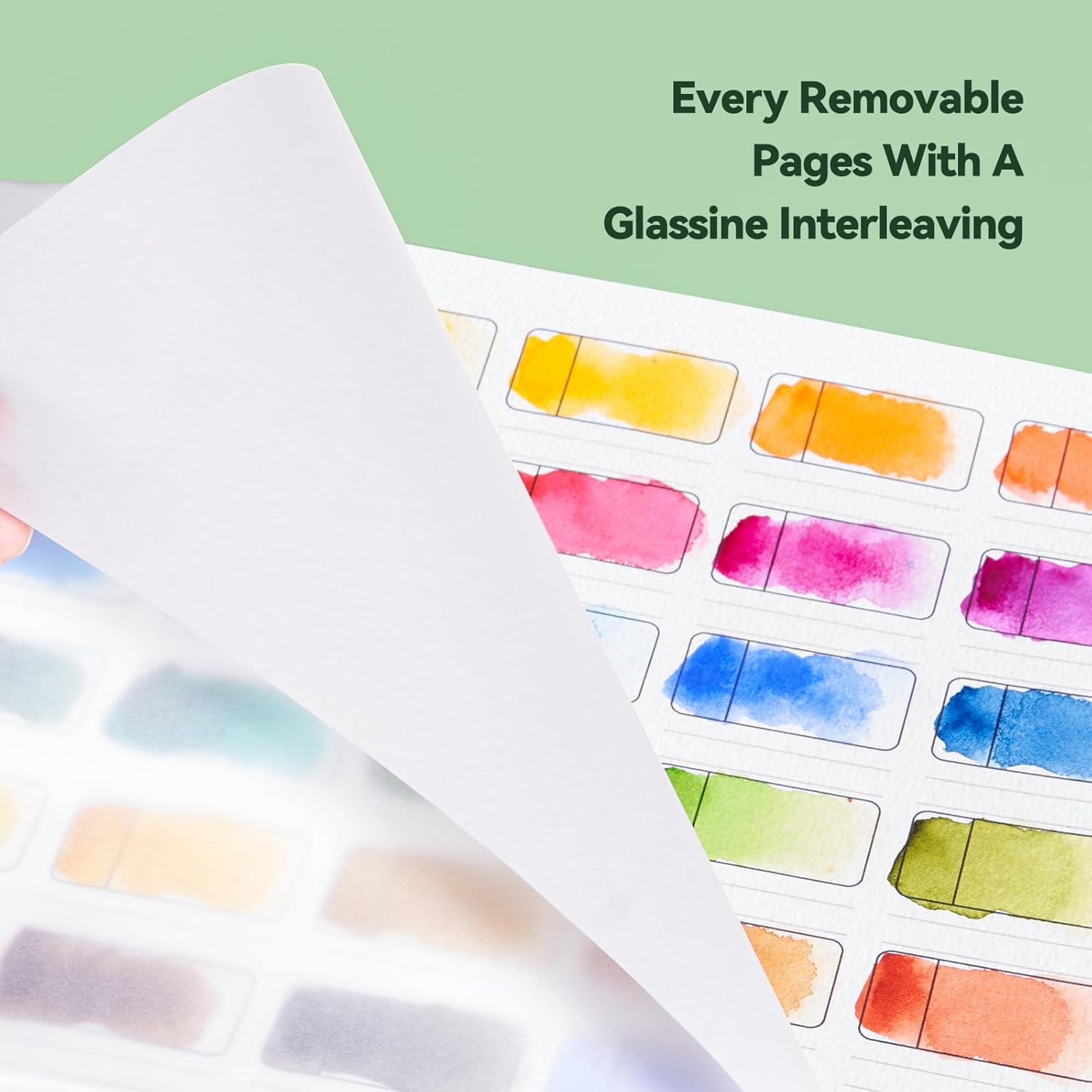 Lightwish Watercolor Swatch Book - 12 Detachable Sheets 100% Cotton 72 Spaces,15.35 * 10.63 in,300gsm/140lb Cold Press for Watercolor, Gouache, Oil Pastels - Spiral-Bound Color Testing Journal