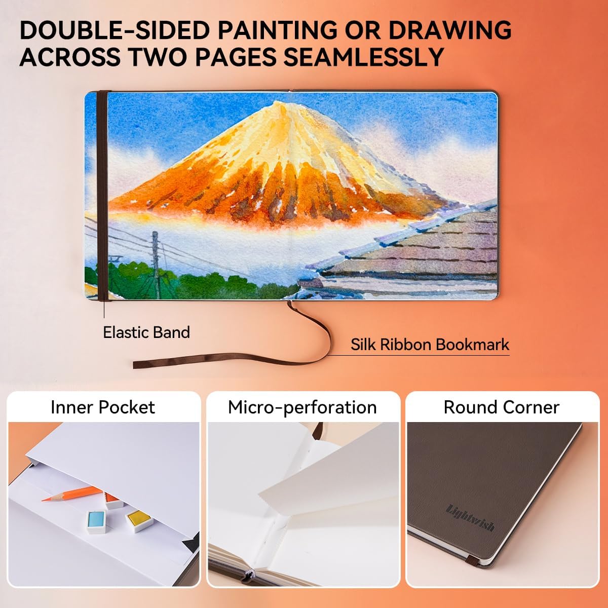 Lightwish Square Watercolor Journal, 100% Cotton Cold Press Watercolor Paper Sketchbook 7.48”x 7.48”, 20 Sheets (140lb/300gsm), Acid-Free for Watercolors, Gouache, Acrylics