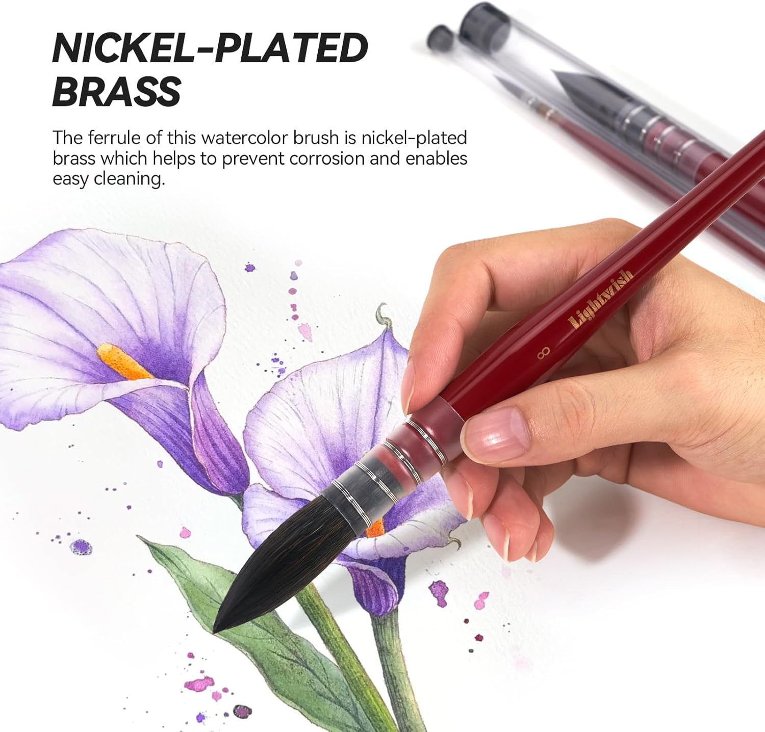 Lightwish Watercolor Brushes Set, Synthetic Hair Paint Brushes Kit for Artists, Adults, and Hobbists, Pointed Round Mop Brush for Watercolor, Gouache,9 Pcs (#0#1#2#3#4#5#6#7#8)