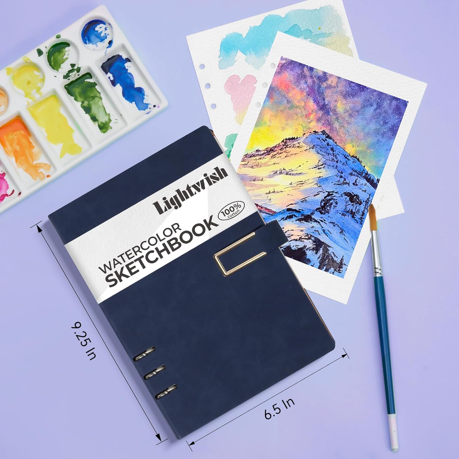 Lightwish Watercolor Sketchbook,100% Cotton Acid Free Watercolor Journal,600gsm Cold Press Watercolor Paper for Artists,Adults,Students,12 Sheets,5.8 * 8.2 Inches Paper