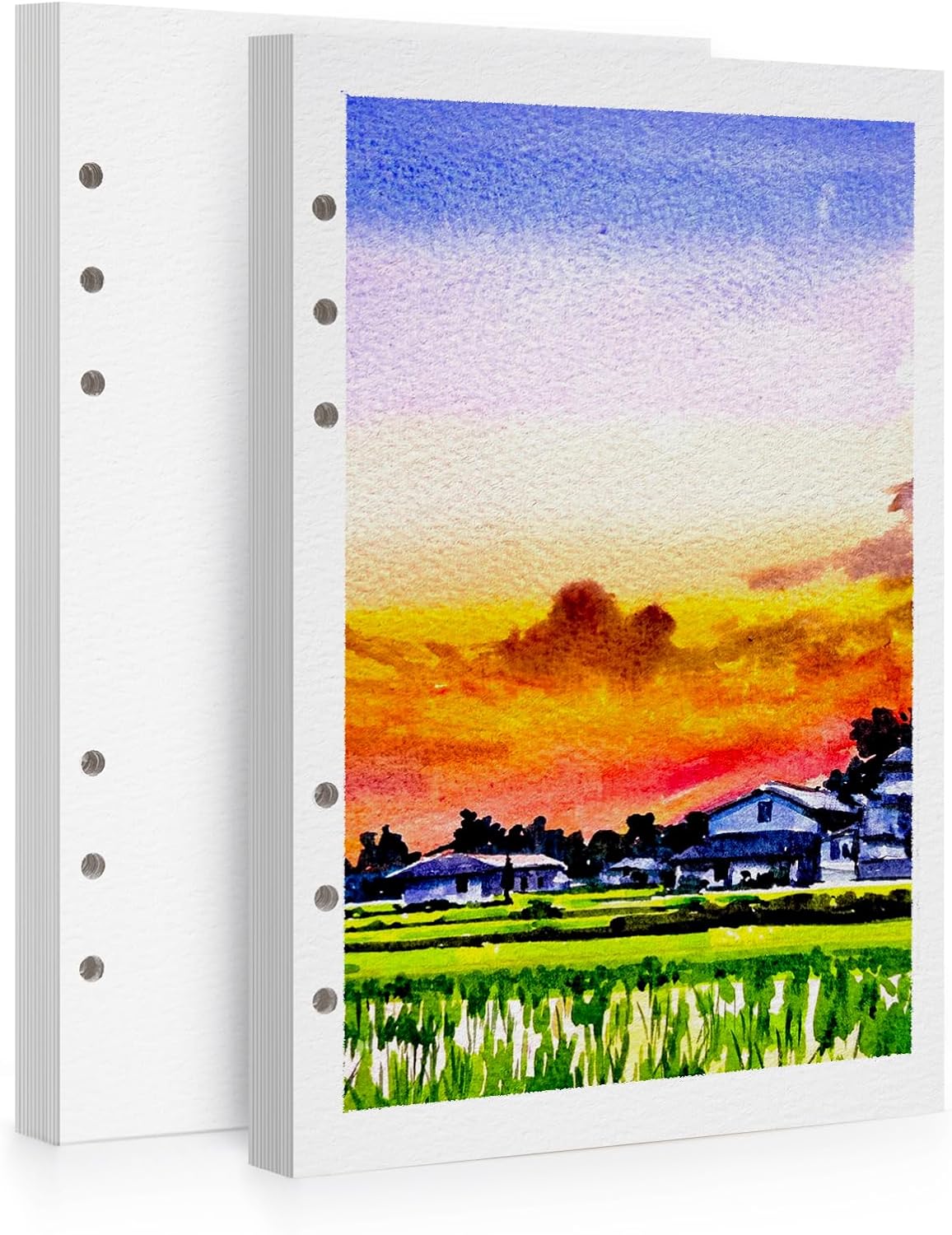 LIGHTWISH Watercolor Paper Bulk, 100% Cotton Cold Press 600gsm, 2 Pack, Total 24 Sheets A5 Hole-Punched Replaceable Paper for Artists, Adults,Students,5.8 * 8.2 Inches