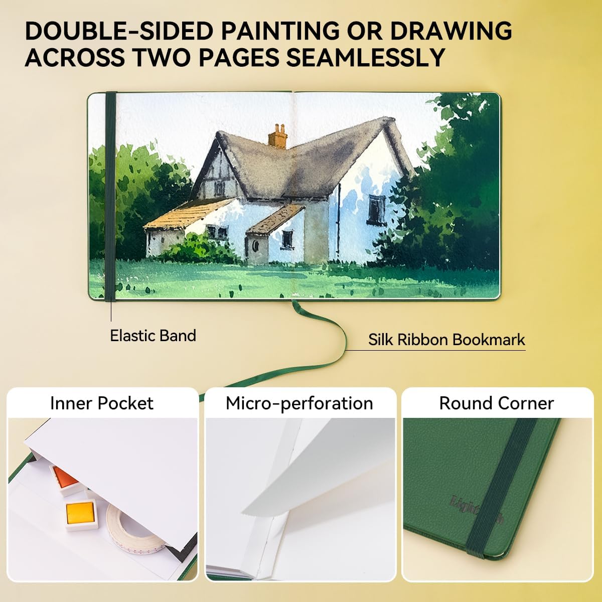 Lightwish Square Watercolor Journal, 100% Cotton Hot Press Watercolor Paper Sketchbook 7.48” x 7.48”, 20 Sheets (140lb/300gsm), Acid-Free for Watercolors, Gouache, Acrylics