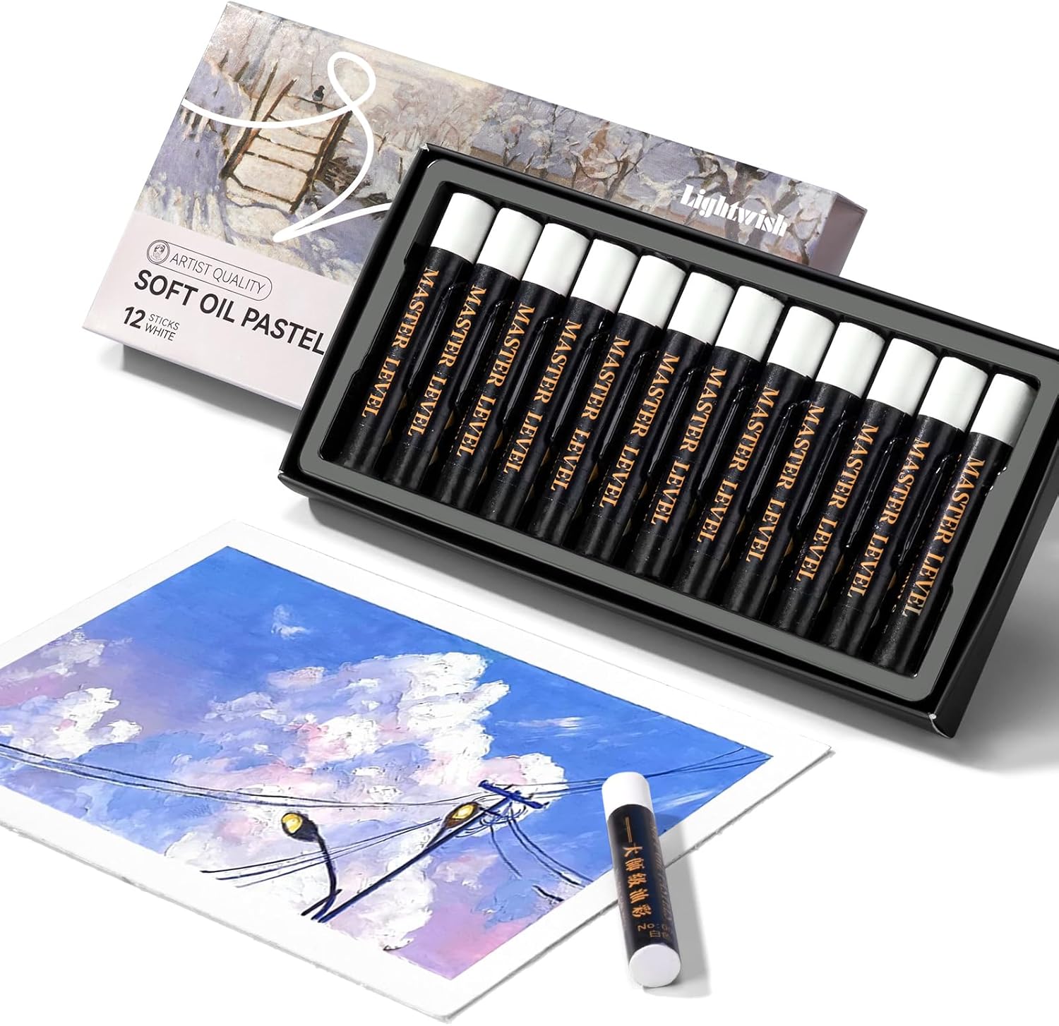 LIGHTWISH White Oil Pastels - Pack of 12, Ultra-Smooth Blendable Crayons for Professional Artists & Beginners, Perfect for Canvas, Chalkboard & DIY Crafts, Non-Fade, High Coverage Art Supplies