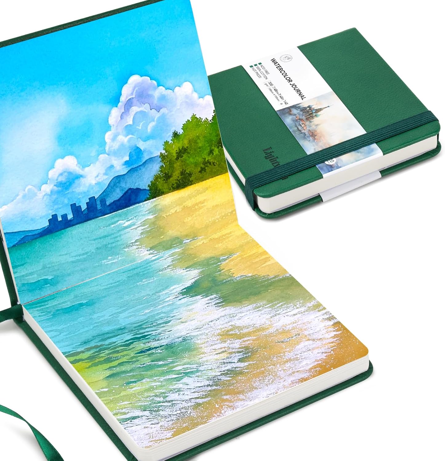 Lightwish Square Watercolor Journal, 100% Cotton Hot Press Watercolor Paper Sketchbook 7.48” x 7.48”, 20 Sheets (140lb/300gsm), Acid-Free for Watercolors, Gouache, Acrylics