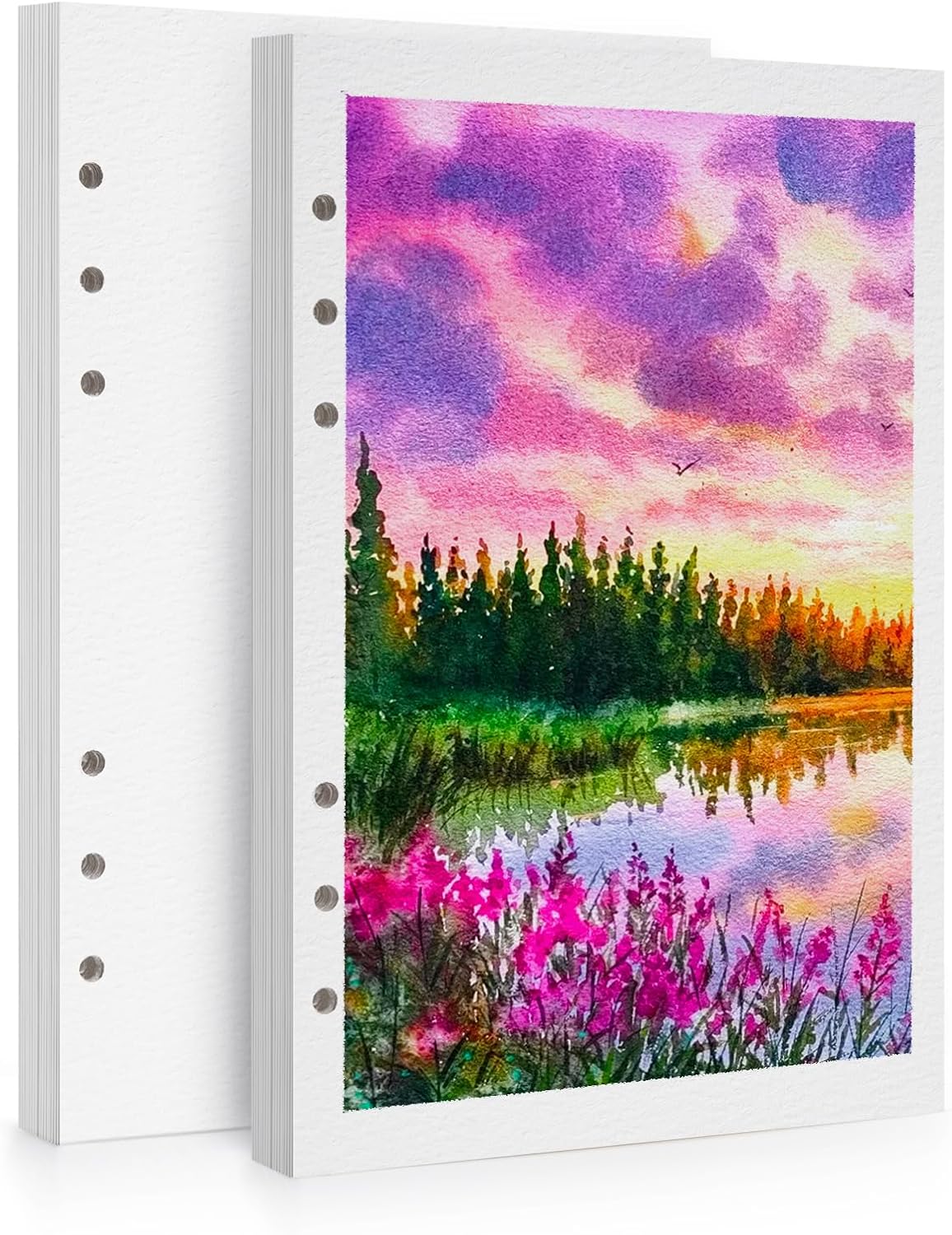 LIGHTWISH Watercolor Paper Bulk, 100% Cotton Cold Press 600gsm, 2 Pack, Total 24 Sheets A5 Hole-Punched Replaceable Paper for Artists, Adults,Students,5.8 * 8.2 Inches
