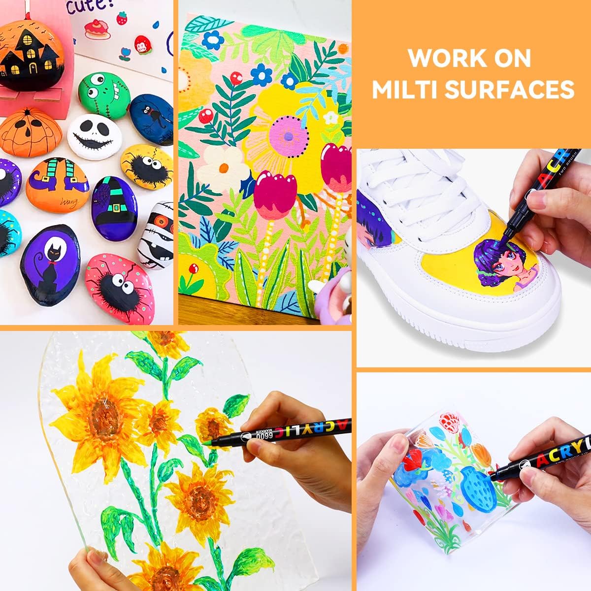 Lightwish 60 Colors Acrylic Paint Pens, Dual Brush Tip & Two Colors Acrylic Paint Markers