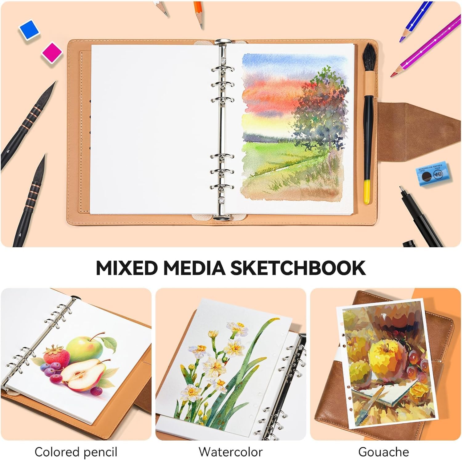 Lightwish Watercolor Sketchbook,100% Cotton Acid Free Watercolor Journal,300gsm/140lb Cold Press Watercolor Paper for Artists,Adults,Students,20 Sheets,Paper 5.8 * 8.2 Inches(A5)