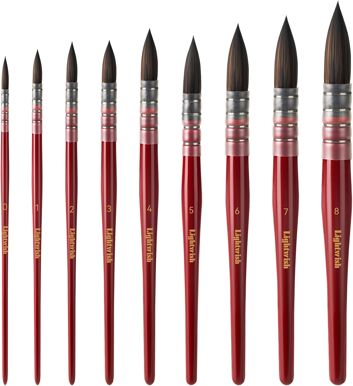 Lightwish Watercolor Brushes Set, Synthetic Hair Paint Brushes Kit for Artists, Adults, and Hobbists, Pointed Round Mop Brush for Watercolor, Gouache,9 Pcs (#0#1#2#3#4#5#6#7#8)