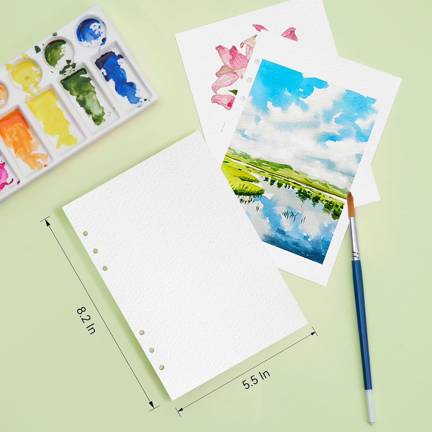 LIGHTWISH Watercolor Paper Bulk, 100% Cotton Cold Press 600gsm, 2 Pack, Total 24 Sheets A5 Hole-Punched Replaceable Paper for Artists, Adults,Students,5.8 * 8.2 Inches