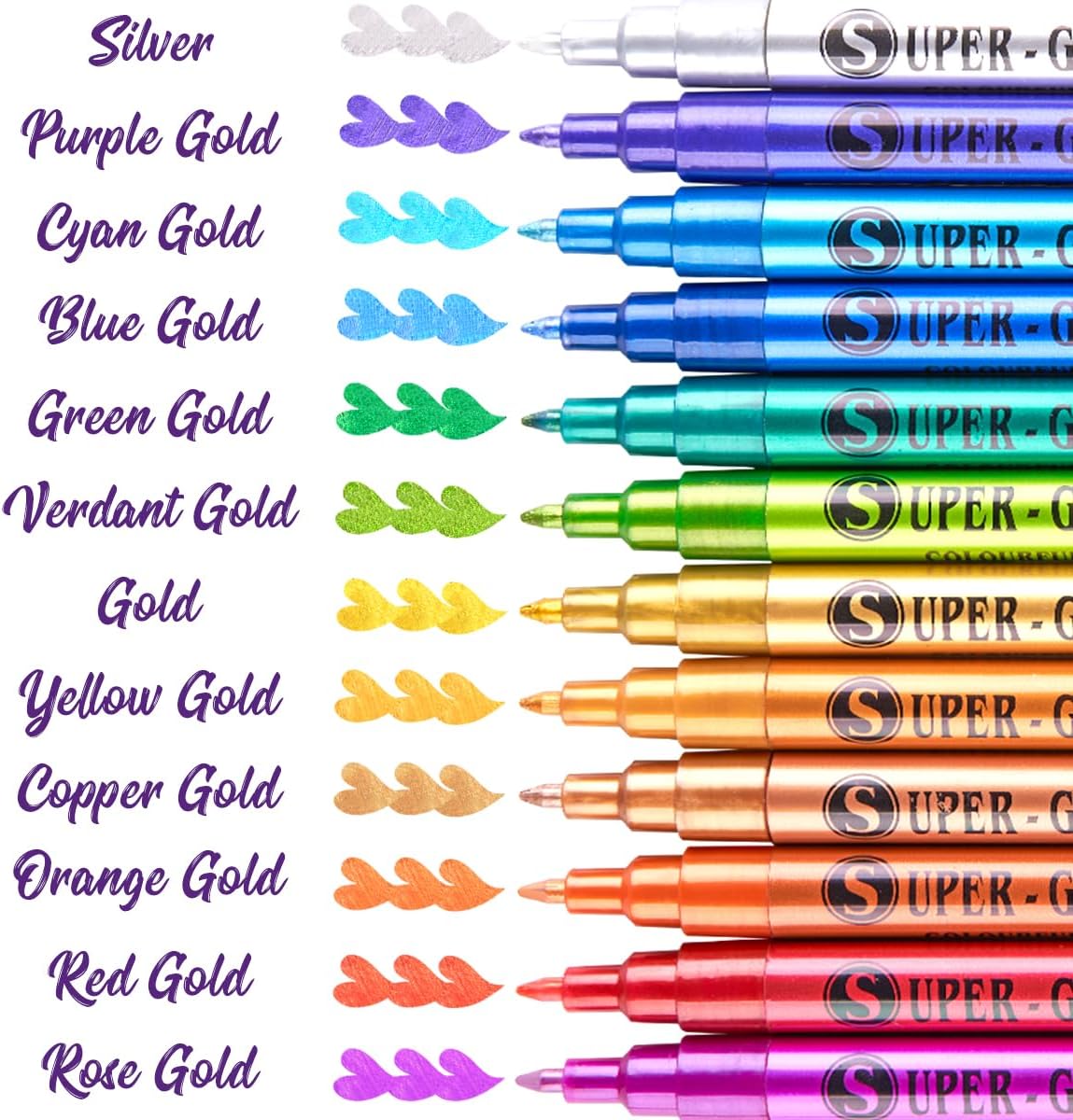 Lightwish colorful acrylic markers labeled gold, silver, copper, and purple etc.