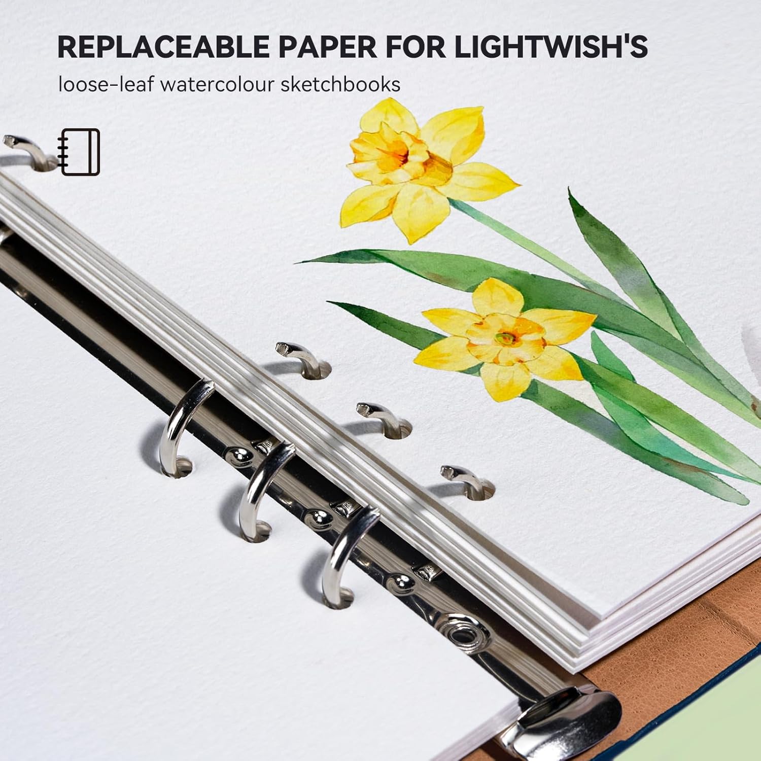LIGHTWISH Watercolor Paper Bulk, 100% Cotton Cold Press 600gsm, 2 Pack, Total 24 Sheets A5 Hole-Punched Replaceable Paper for Artists, Adults,Students,5.8 * 8.2 Inches