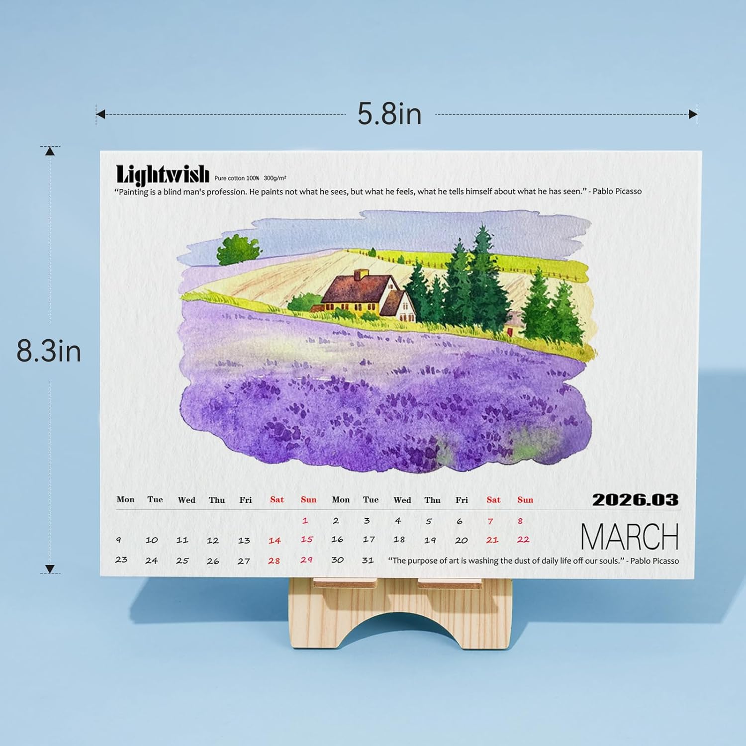 Lightwish Watercolor Calendar Paper for 2026, 100% Cotton, 12 Sheets, 140lb/300gsm, Acid-Free Cold Pressed Watercolor Paper, Art Supplies for Watercolor Crafts and DIY Media