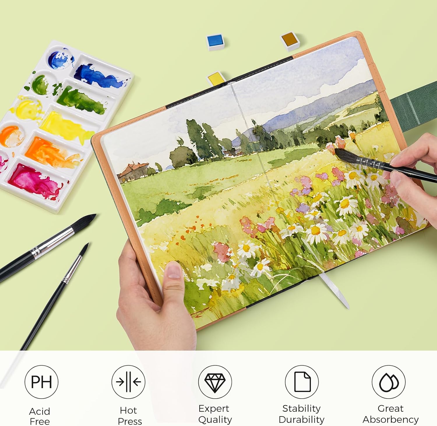 Watercolor Sketchbook,8.2 x 5.5 inch,20 Sheets Hot Press 100% Cotton 300 GSM 140lb,A5 Watercolor Paper for Art Painting, Drawing, Mixed Media