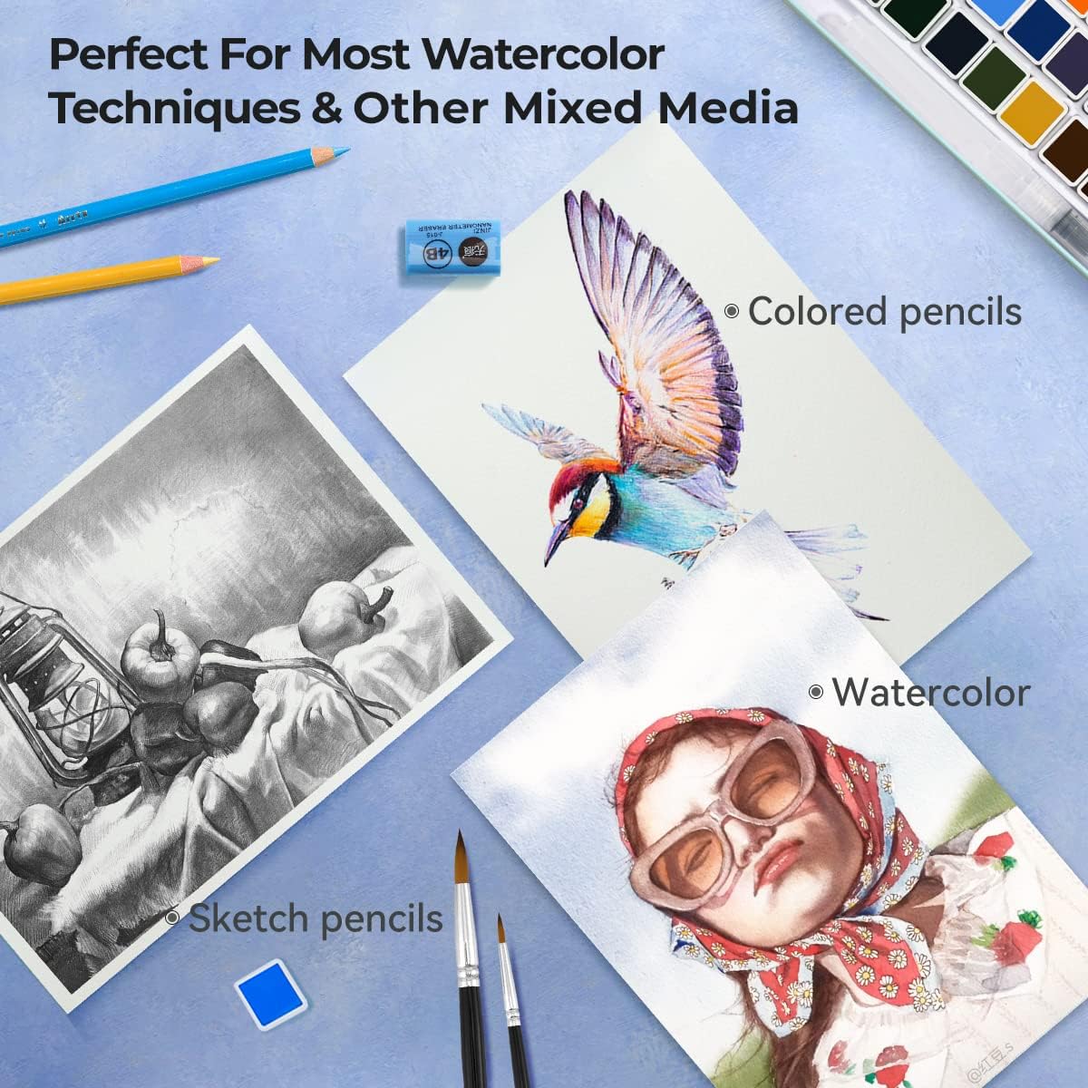 Paul Rubens Artist Quality Watercolor Paper,Acid-Free Cold Pressed 7.87'' x 5.43'', 100% Cotton 300gsm 20 Sheets