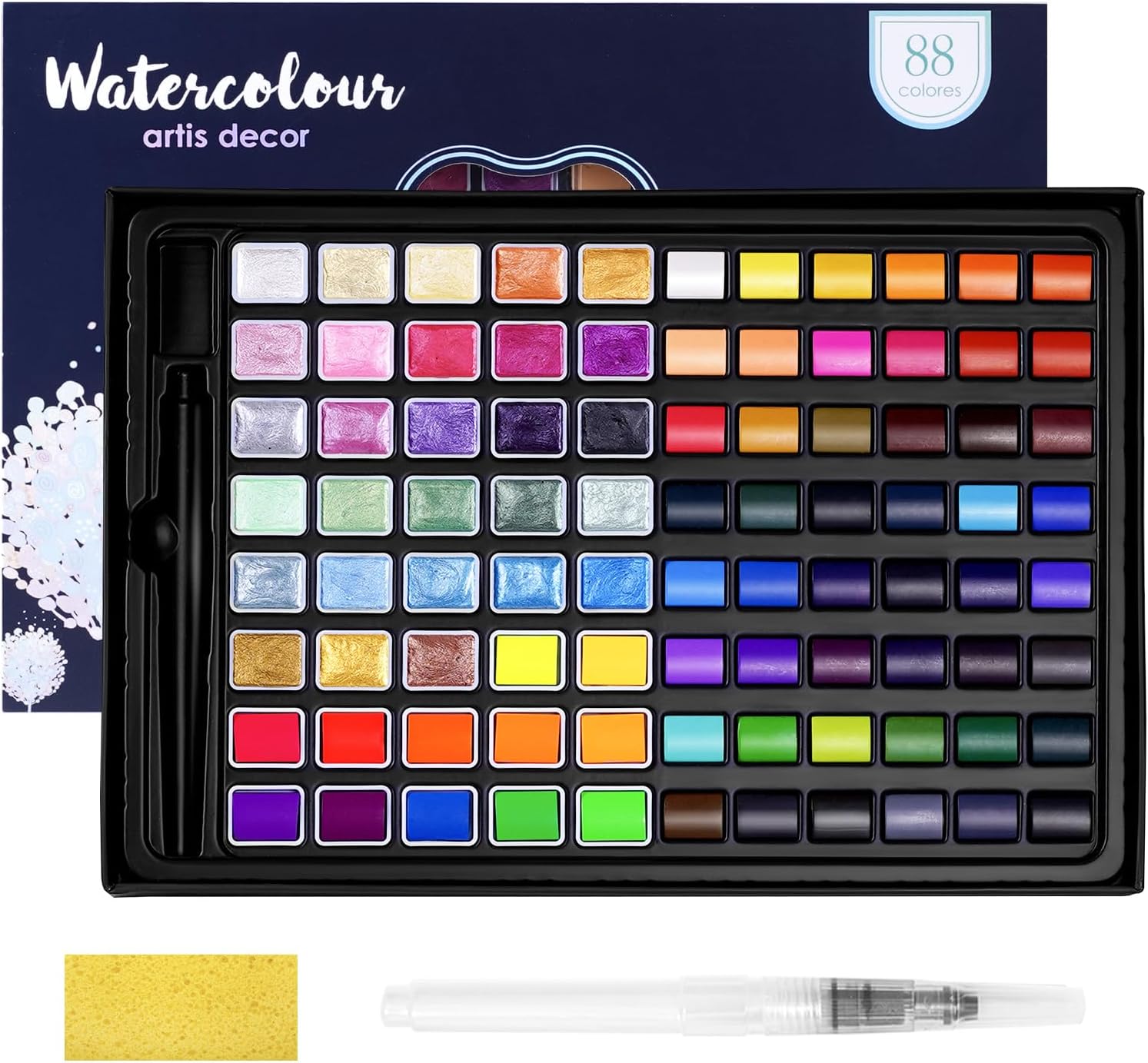 Watercolor Paint Set -88 Colors Water colors Paint Set(48 regular colors, 28 metallic colors and 12 fluorescent colors)