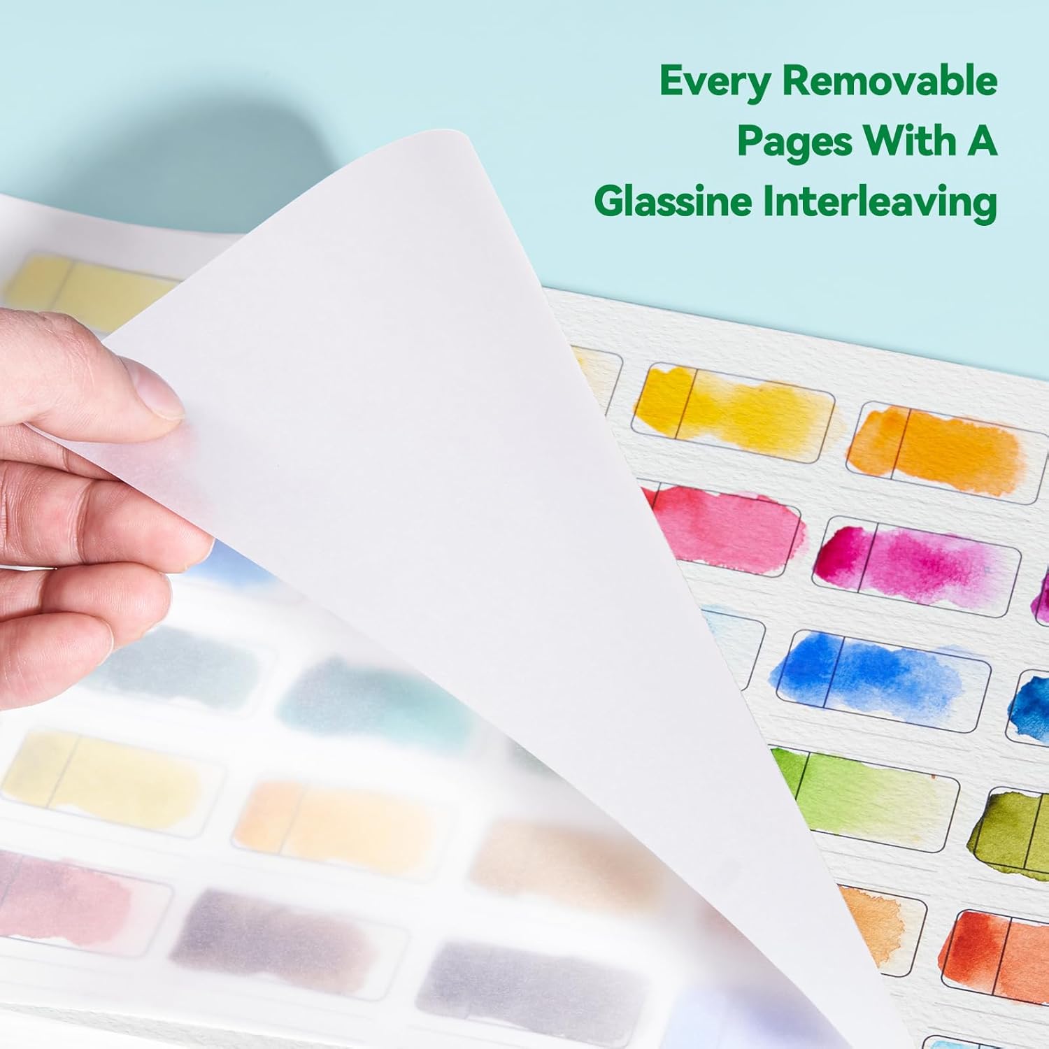 LIGHTWISH Watercolor Swatch Book - 12 Detachable 100% Cotton Sheets 36 Spaces,10.63 * 7.68 in,300gsm/140lb Cold Press for Watercolor, Gouache, Oil Pastels - Spiral-Bound Color Testing Journal