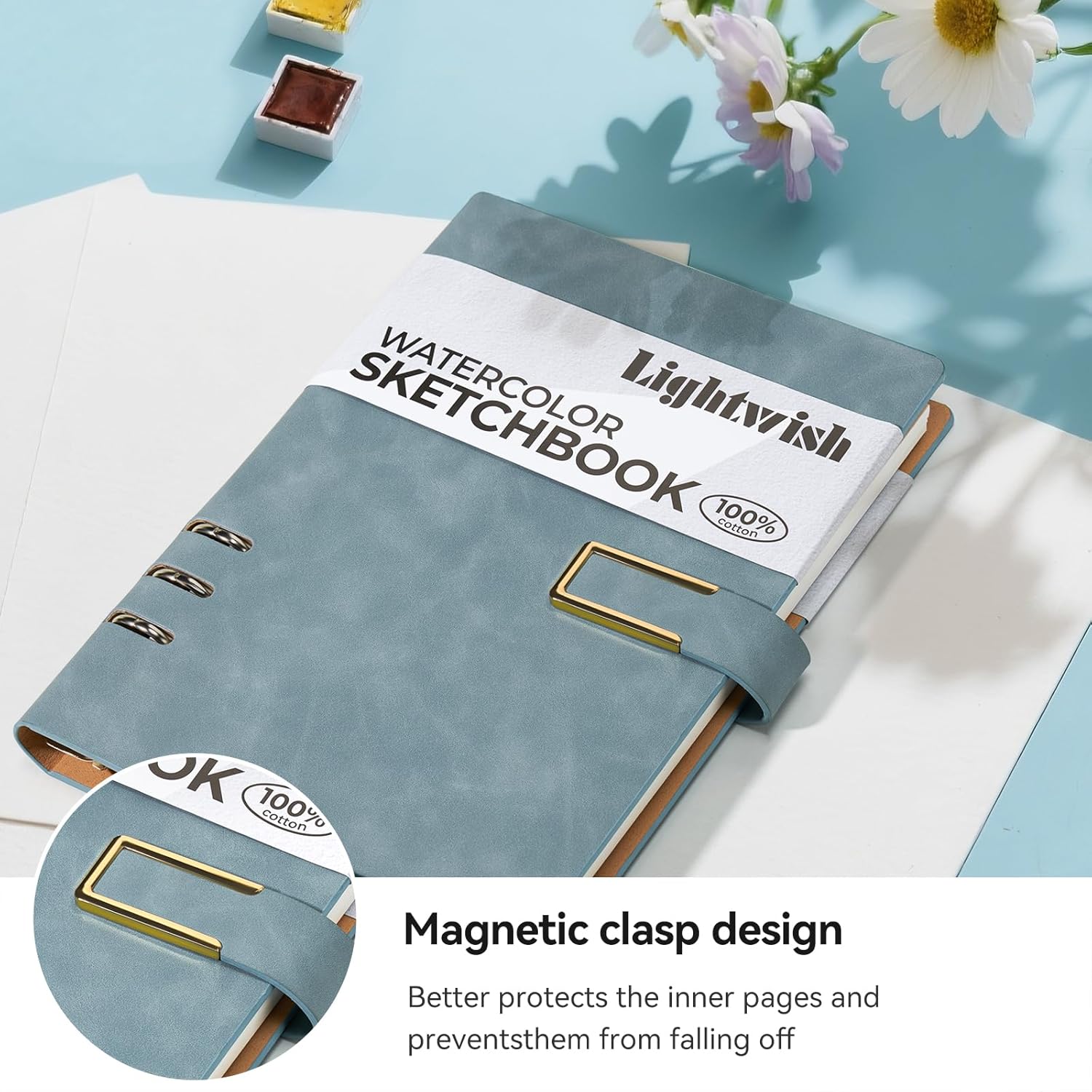 Lightwish Watercolor Sketchbook,100% Cotton Acid Free Watercolor Journal,450gsm Cold Press Watercolor Paper for Artists,Adults,Students,15 Sheets,5.8 * 8.2 Inches Paper