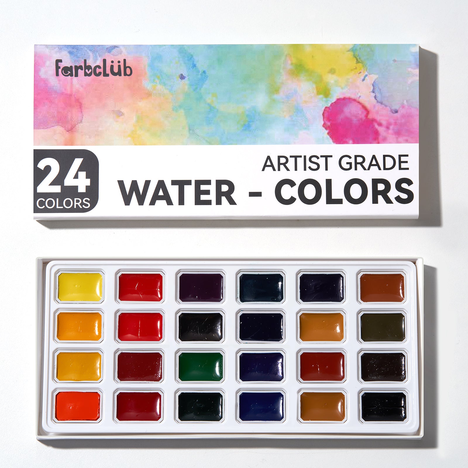 Farbclub 24-Color Watercolor Paint Set - Professional Quality Watercolor Pigment with Full Pans, Ideal for Artists, Illustrators, and Crafters, Vivid Colors for Painting Projects