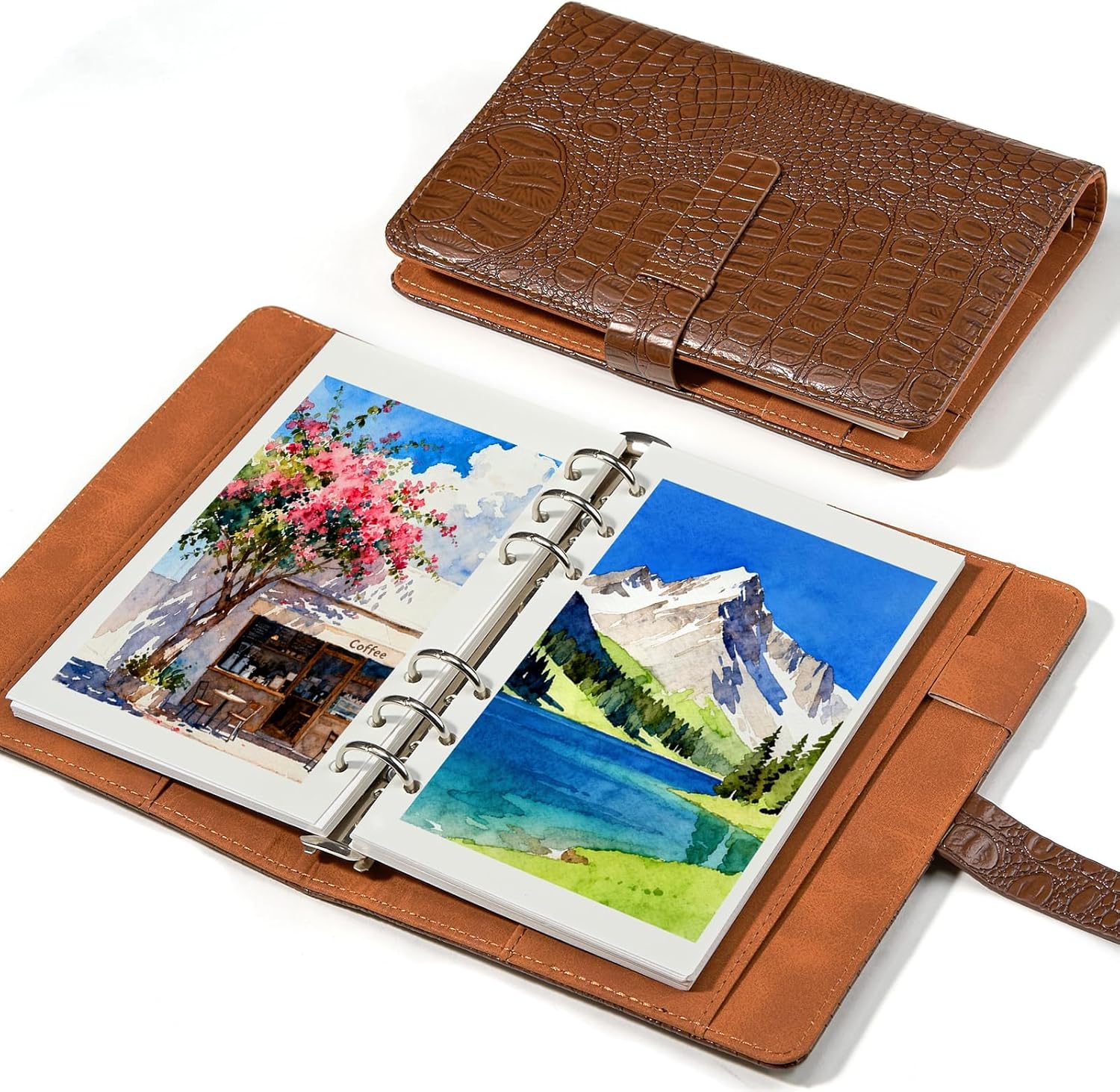 Lightwish Watercolor Sketchbook 100% Cotton, 300gsm (140lb) - 6.69" x 3.94" Hot Press Watercolor Paper Journal Notebook - 20 Sheets with PU Leather Cover for Drawing Mixed Media