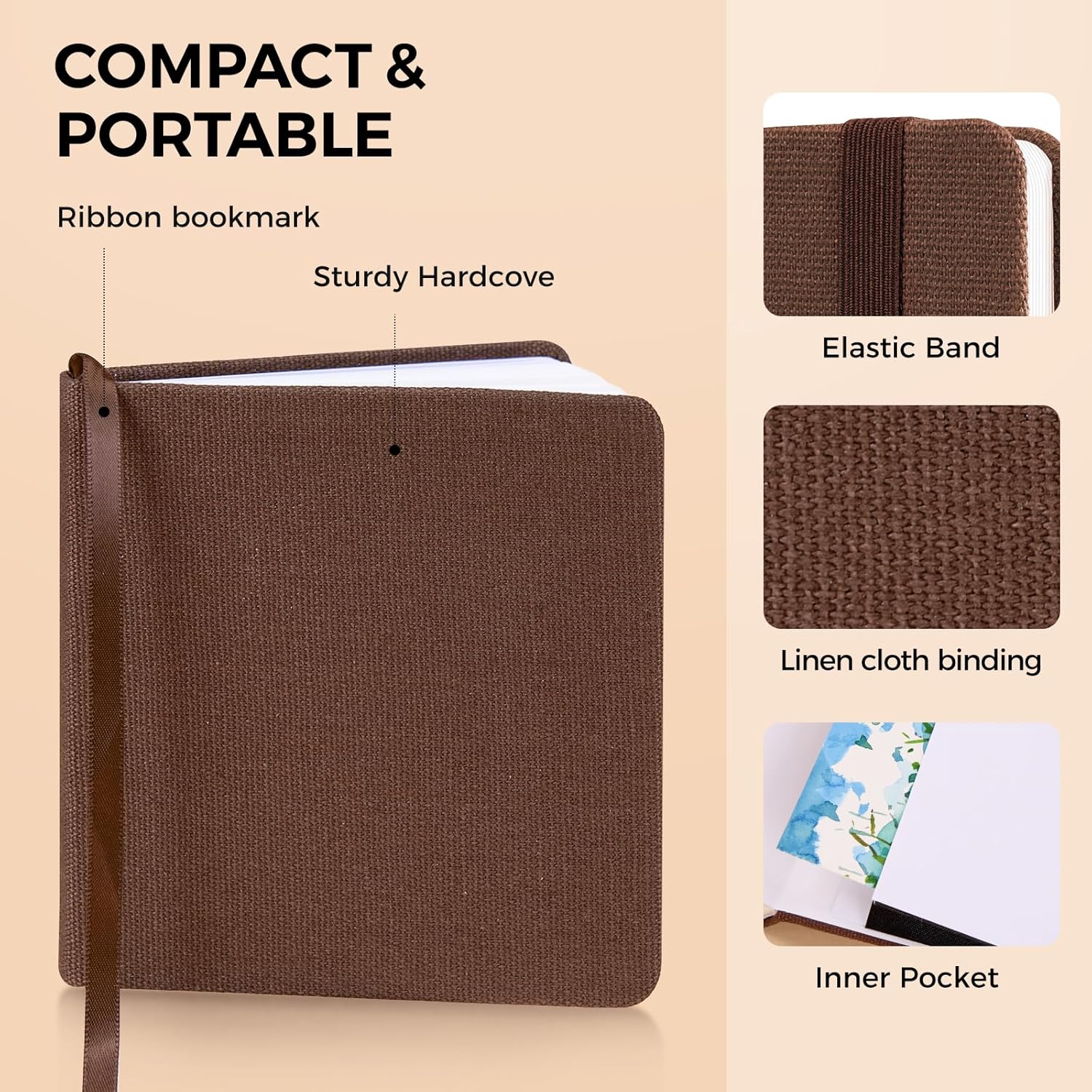 Watercolor Journal 2Pack- 100% Cotton Cold Press Paper Notebook Mixed Media Pad | 20 Sheets 40 Pages Each Pack | 300GSM (140lb) | Linen Cotton Cover for Artists 7.48 x7.48 in