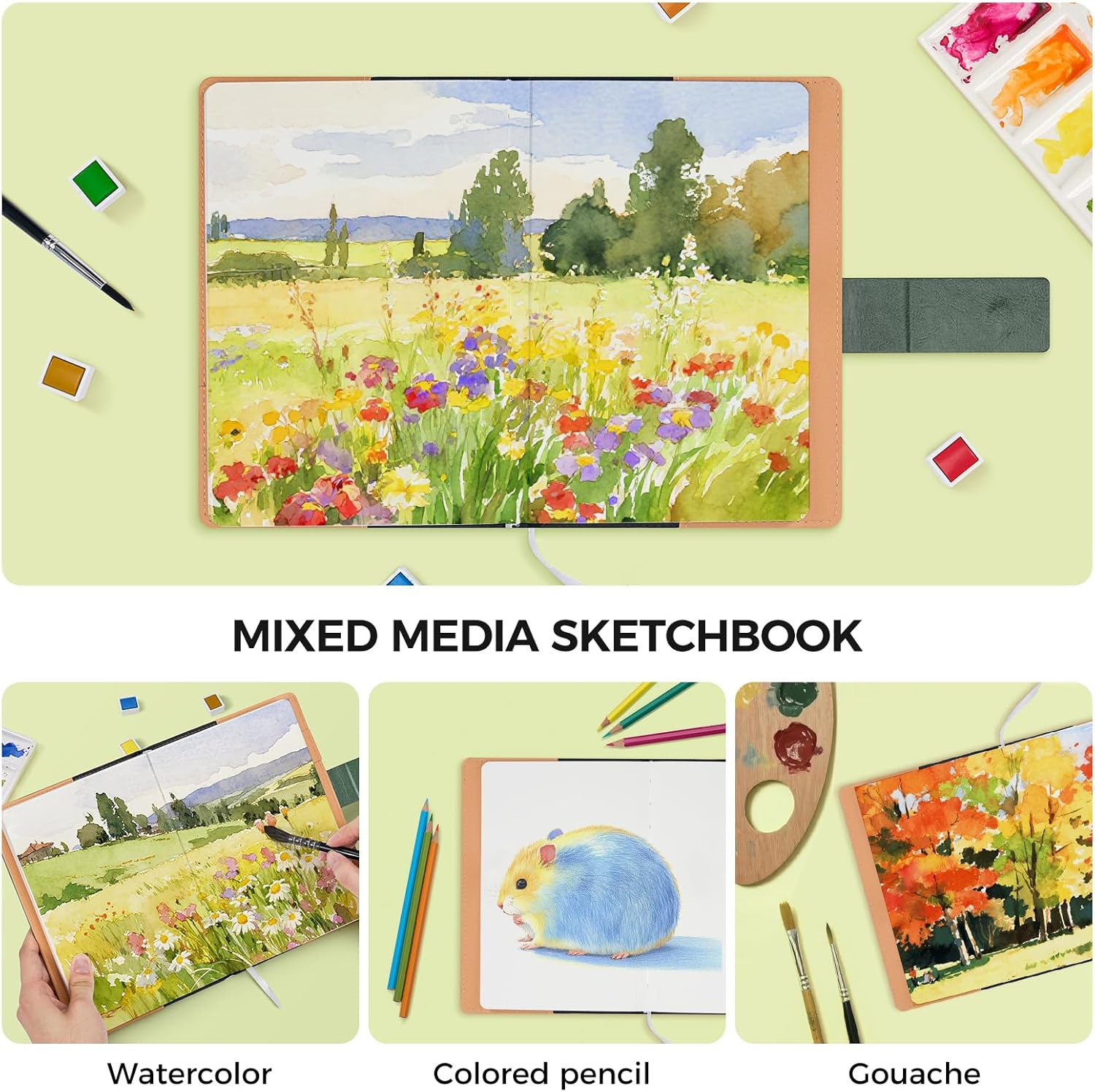 Watercolor Sketchbook,8.2 x 5.5 inch,20 Sheets Hot Press 100% Cotton 300 GSM 140lb,A5 Watercolor Paper for Art Painting, Drawing, Mixed Media