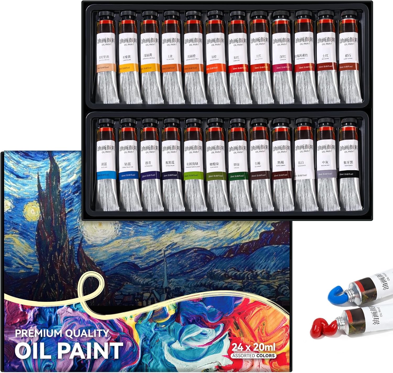 LIGHTWISH Oil Paint,24 x 20 ml / 0.67 oz, Vibrant Colors, Non-Toxic Oil Paints for Adult Beginners Professional Canvas Painting