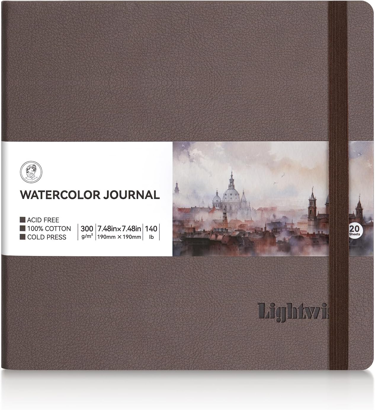 Lightwish Square Watercolor Journal, 100% Cotton Cold Press Watercolor Paper Sketchbook 7.48”x 7.48”, 20 Sheets (140lb/300gsm), Acid-Free for Watercolors, Gouache, Acrylics