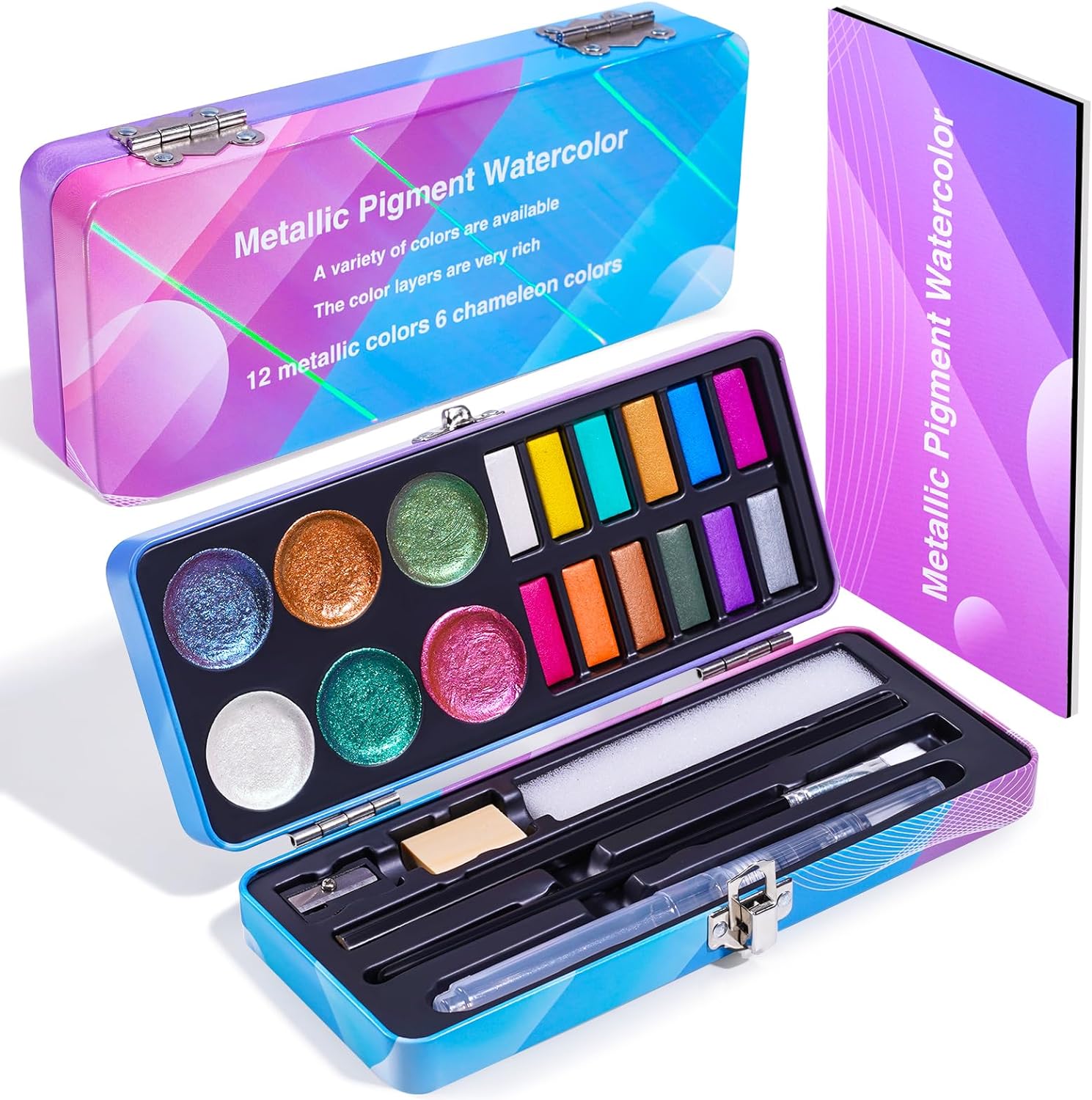 Watercolor Paint Set,18 Colors Glitter Watercolor Paint(12 Metallic Colors and 6 Chameleon Colors)