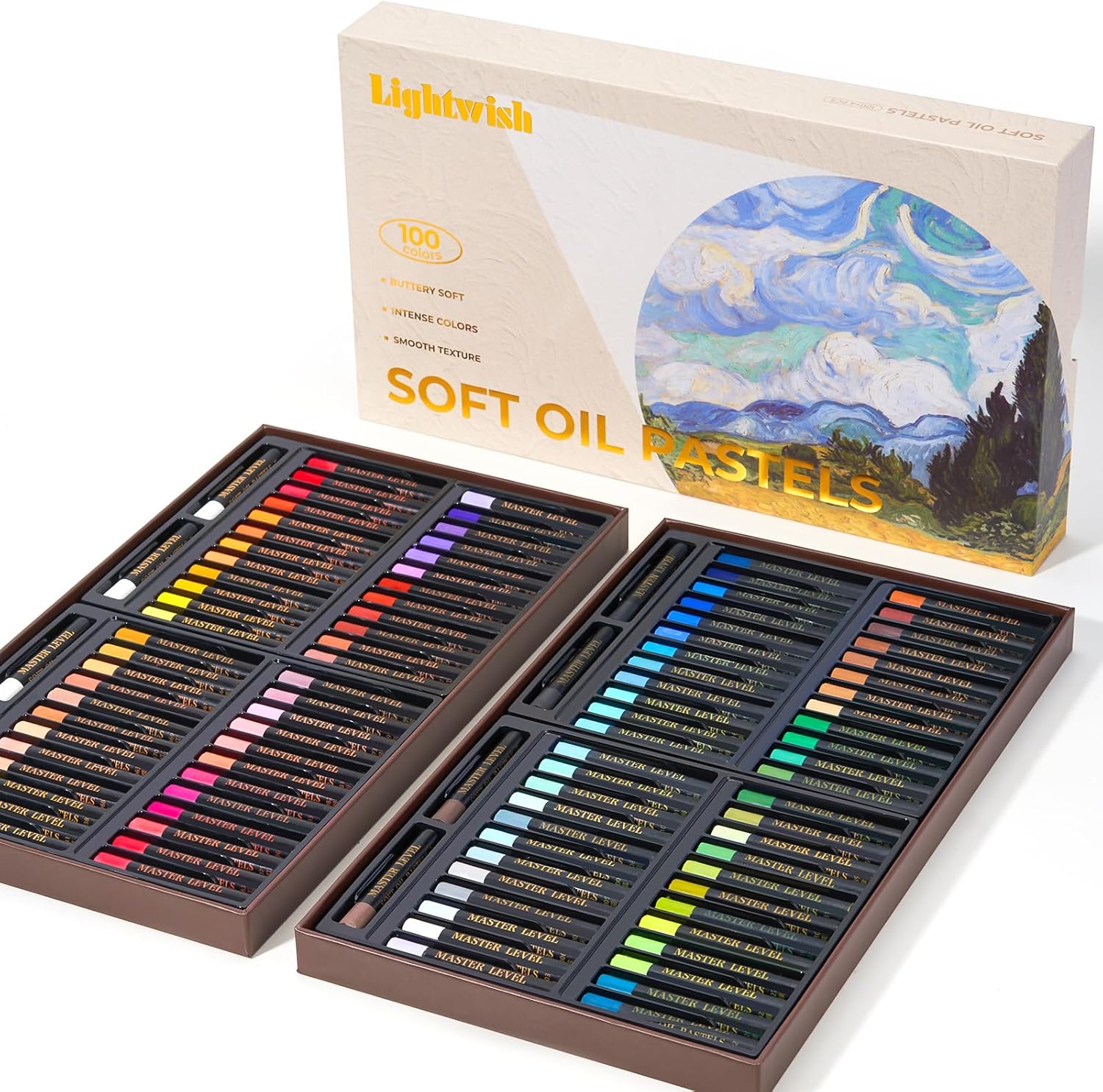 Lightwish Professionelle Ölpastelle, 48 leuchtende Farben plus 4 Weiß, 52er-Set, cremige und pigmentierte weiche Künstler-Ölpastelle zum Mischen, Schichten und Schattieren
