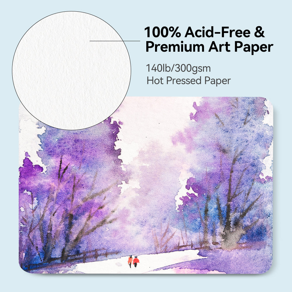 POTENTATE Watercolor paper postcards loose-leaf tin box 24 sheets fine grain 300g cotton