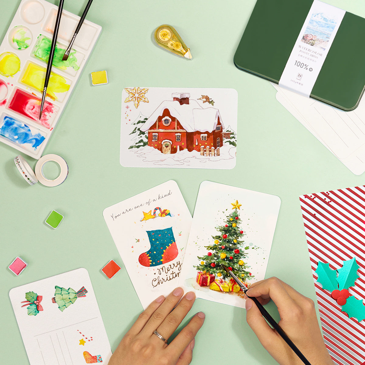 POTENTATE Watercolor paper postcards loose-leaf tin box 24 sheets medium coarse grain 300g cotton