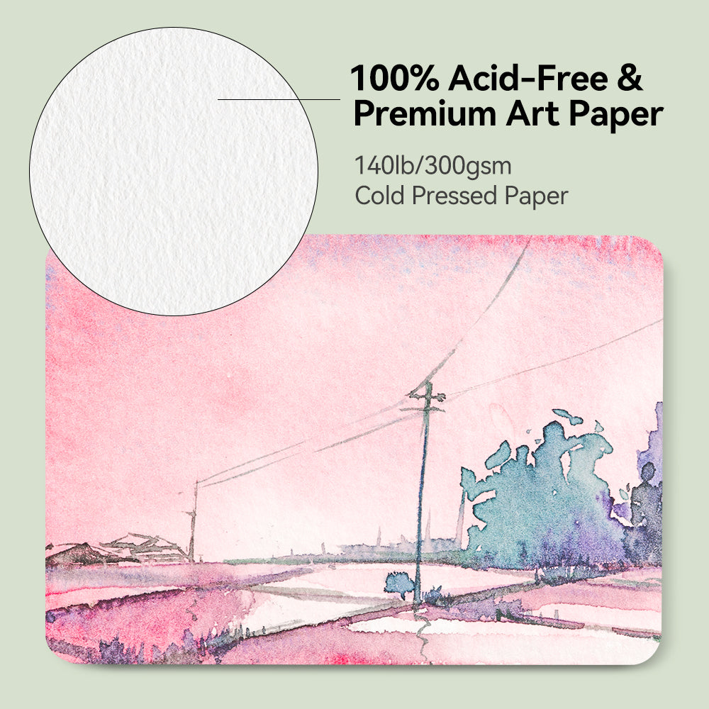 POTENTATE Watercolor paper postcards loose-leaf tin box 24 sheets medium coarse grain 300g cotton