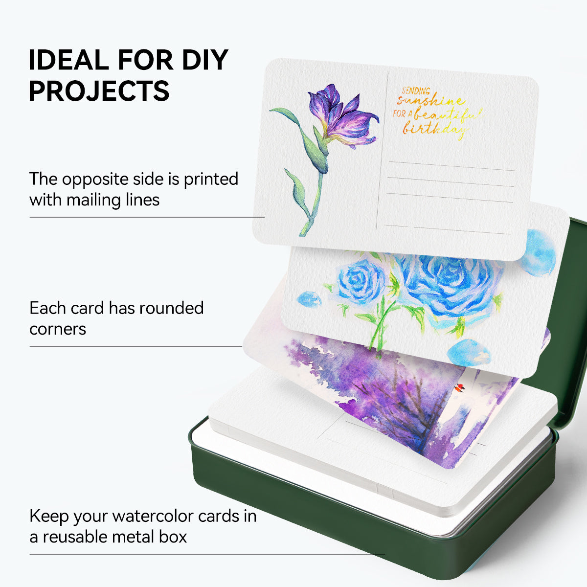 POTENTATE Watercolor paper postcards loose-leaf tin box 24 sheets medium coarse grain 300g cotton