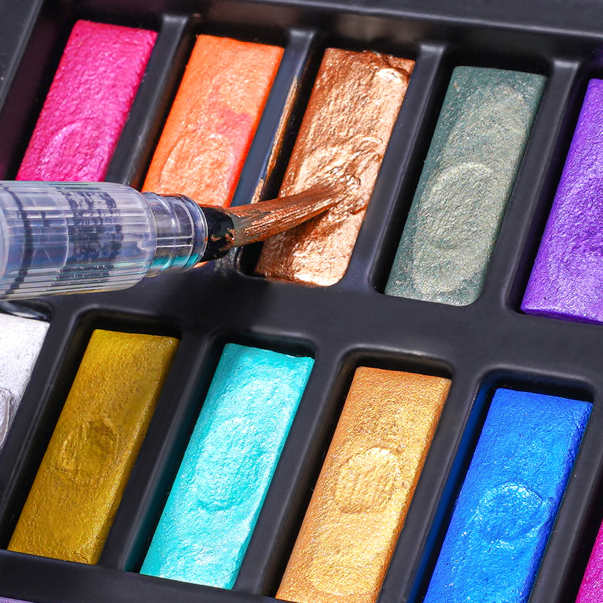 FARBCLUB watercolor paint set, 18 colors glitter watercolor paint, portable travel watercolor paint set with watercolor pens, pencils, watercolor paper