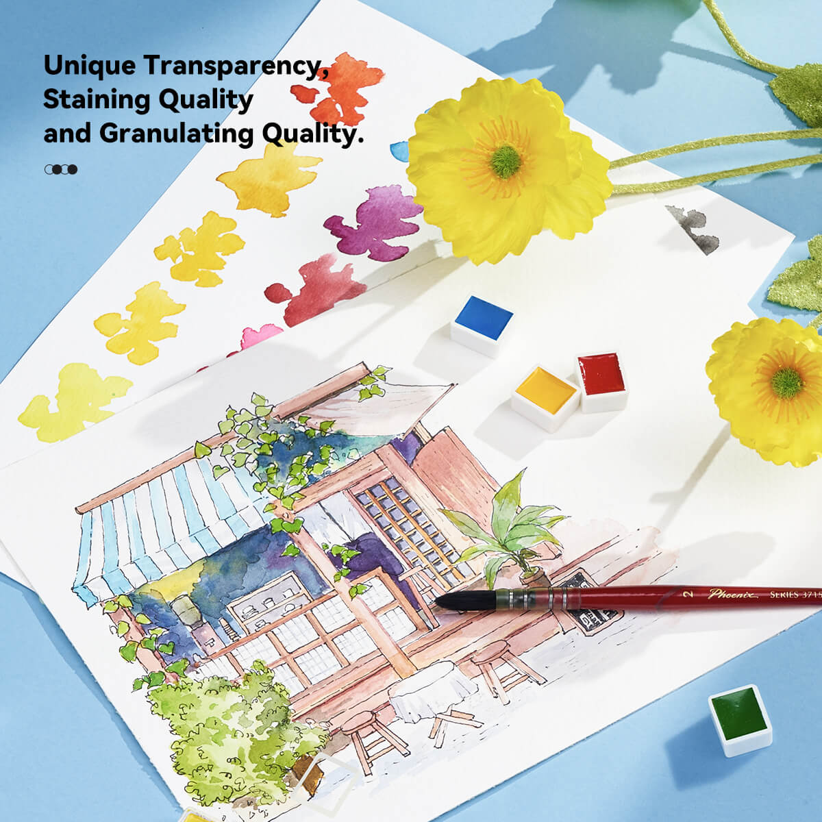 Paul Rubens 24 Vibrant Colors Half Pans with Portable Watercolor Palette