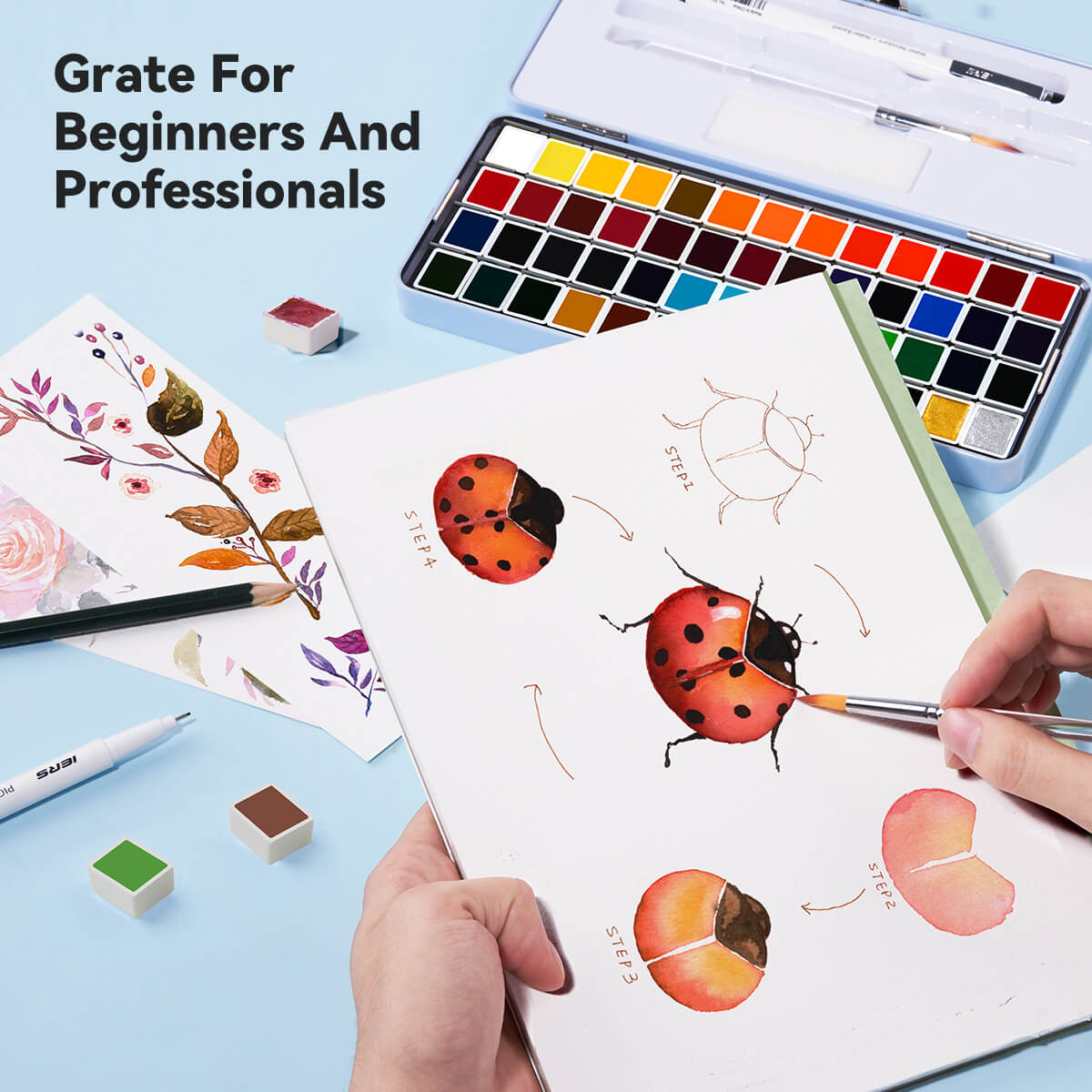 MeiLiang Solid Watercolor Paint Set 52 Colors Standard (Blue Box)