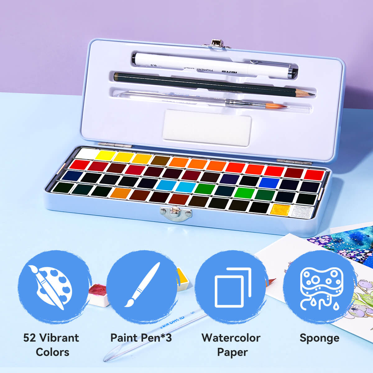 MeiLiang Solid Watercolor Paint Set 52 Colors Standard (Blue Box)