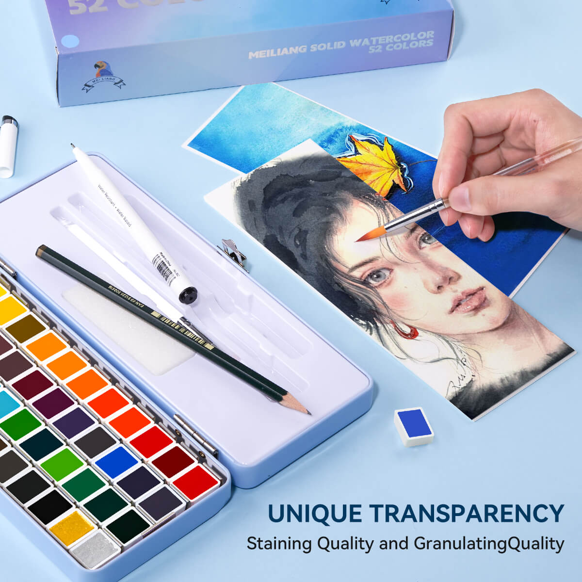 MeiLiang Solid Watercolor Paint Set 52 Colors Standard (Blue Box)