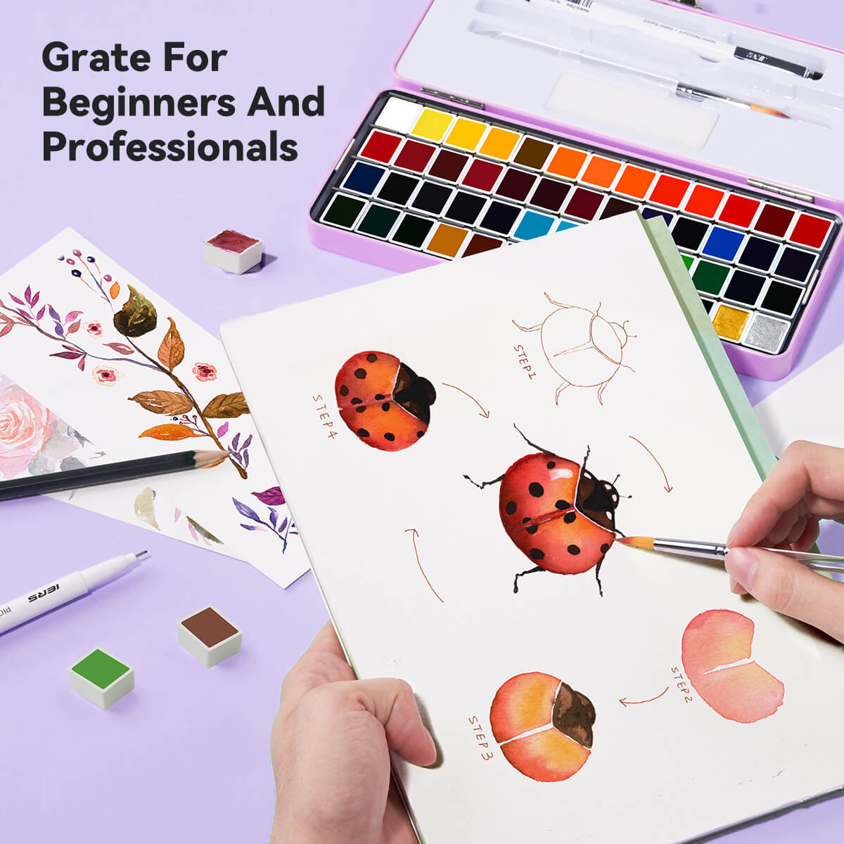 MeiLiang Solid Watercolor Paint Set 52 Colors Standard (Purple Box)