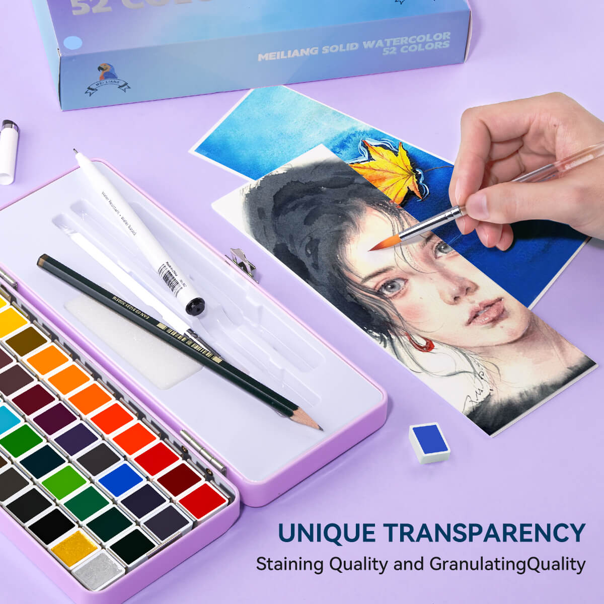MeiLiang Solid Watercolor Paint Set 52 Colors Standard (Purple Box)